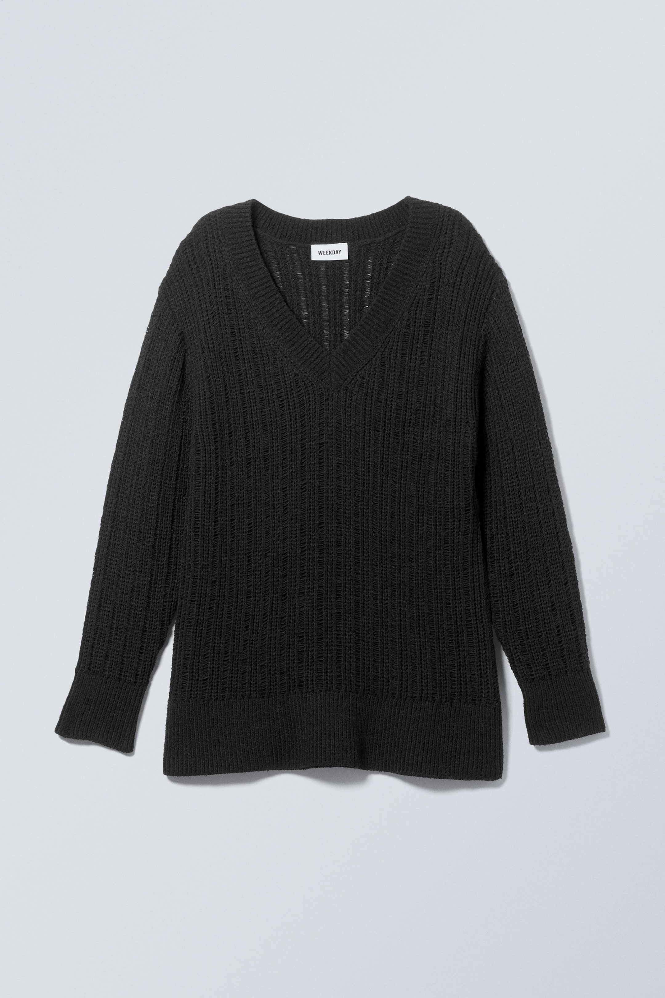 Black - Farila Oversized Distressed Sweater - 1