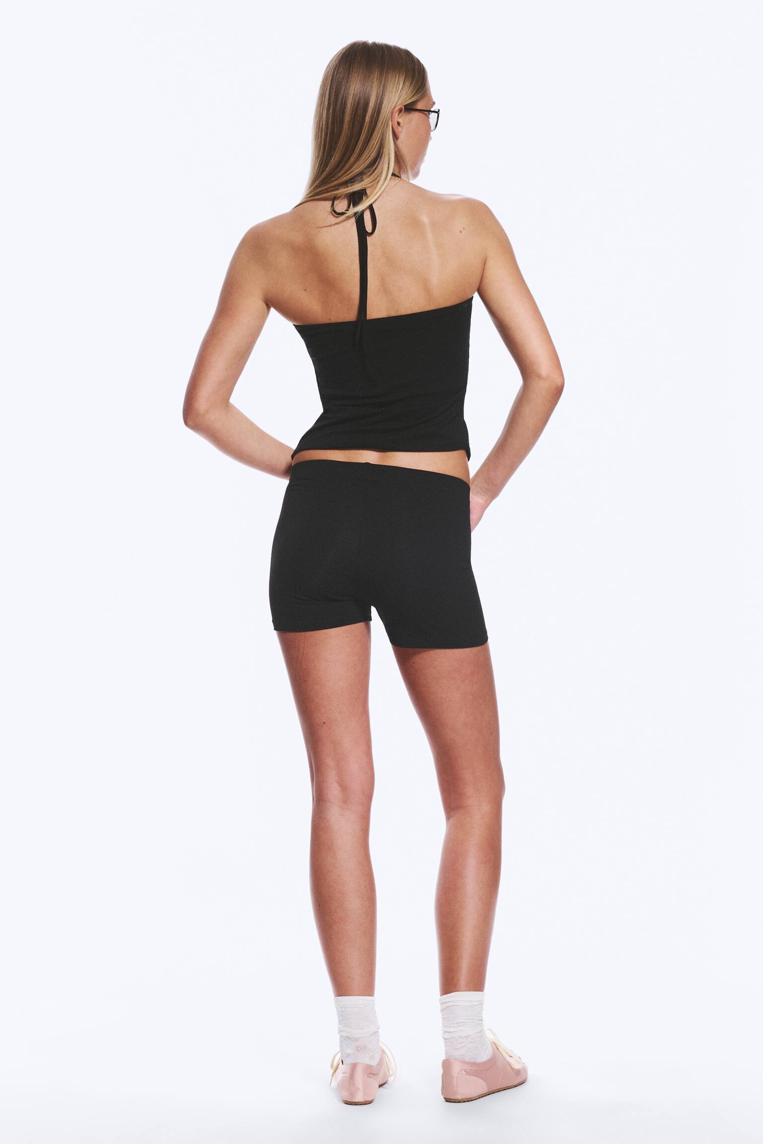 Hotpants i jersey med lavt liv - Svart/Lilla med stripe - 3