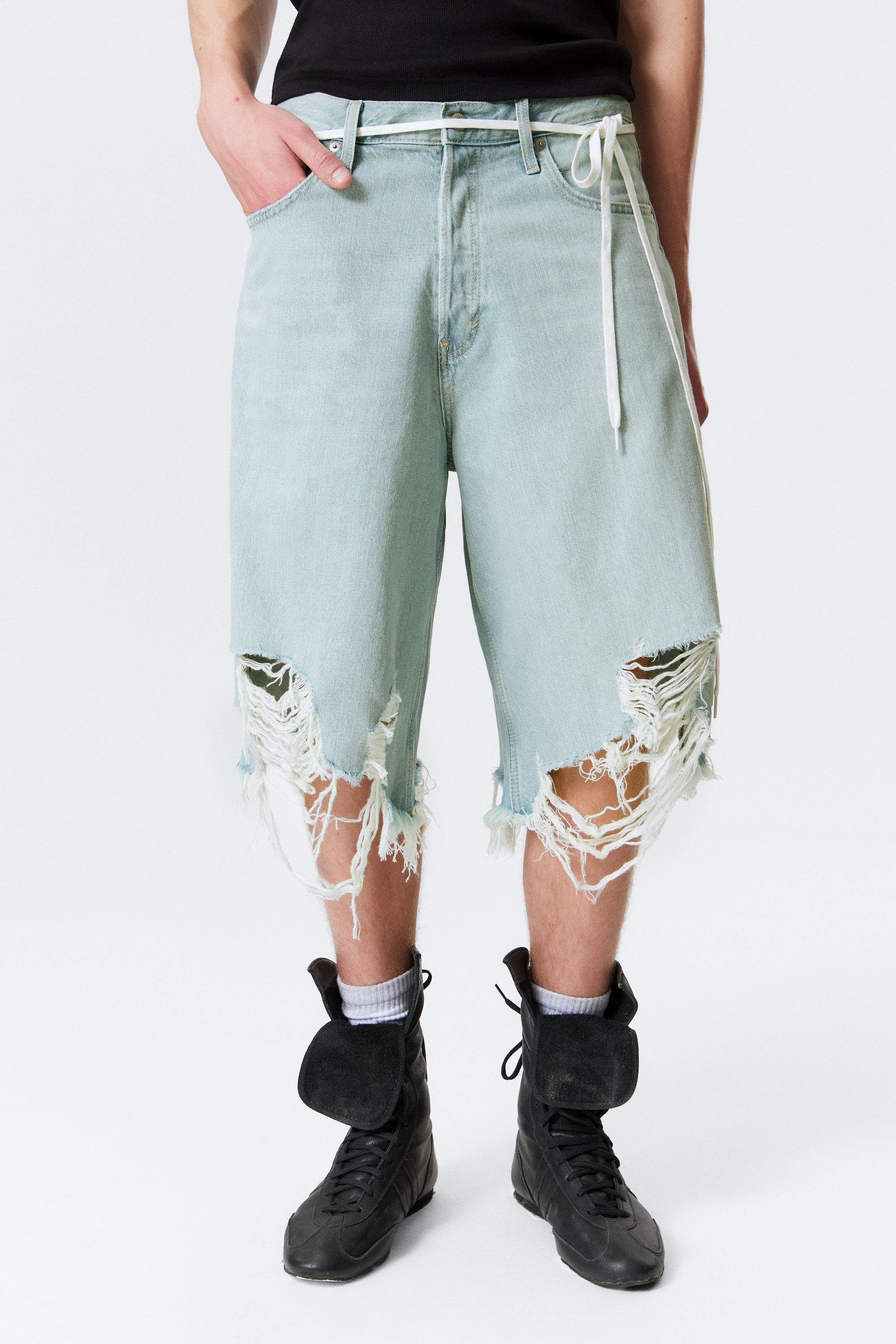 Foam Blue - Light Blue - Cosmos Loose Fit Denim Shorts - 4