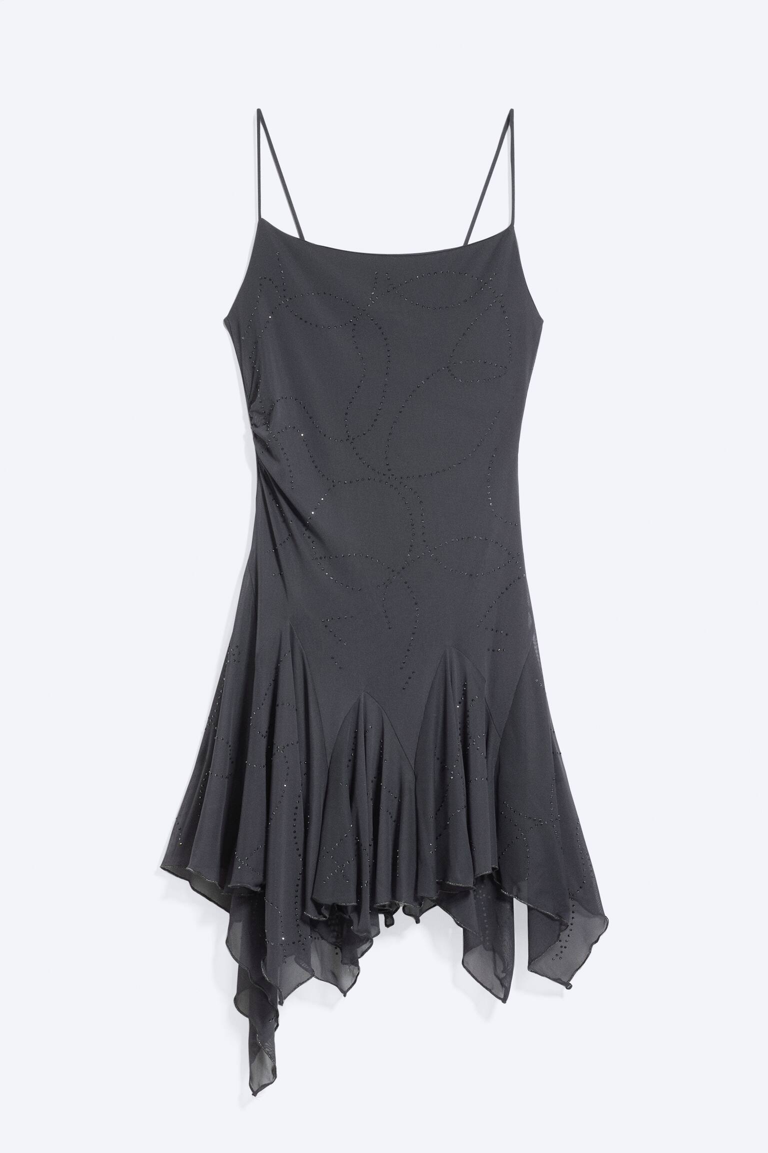 Rhinestone Asymmetric Mini Dress - Dark Grey