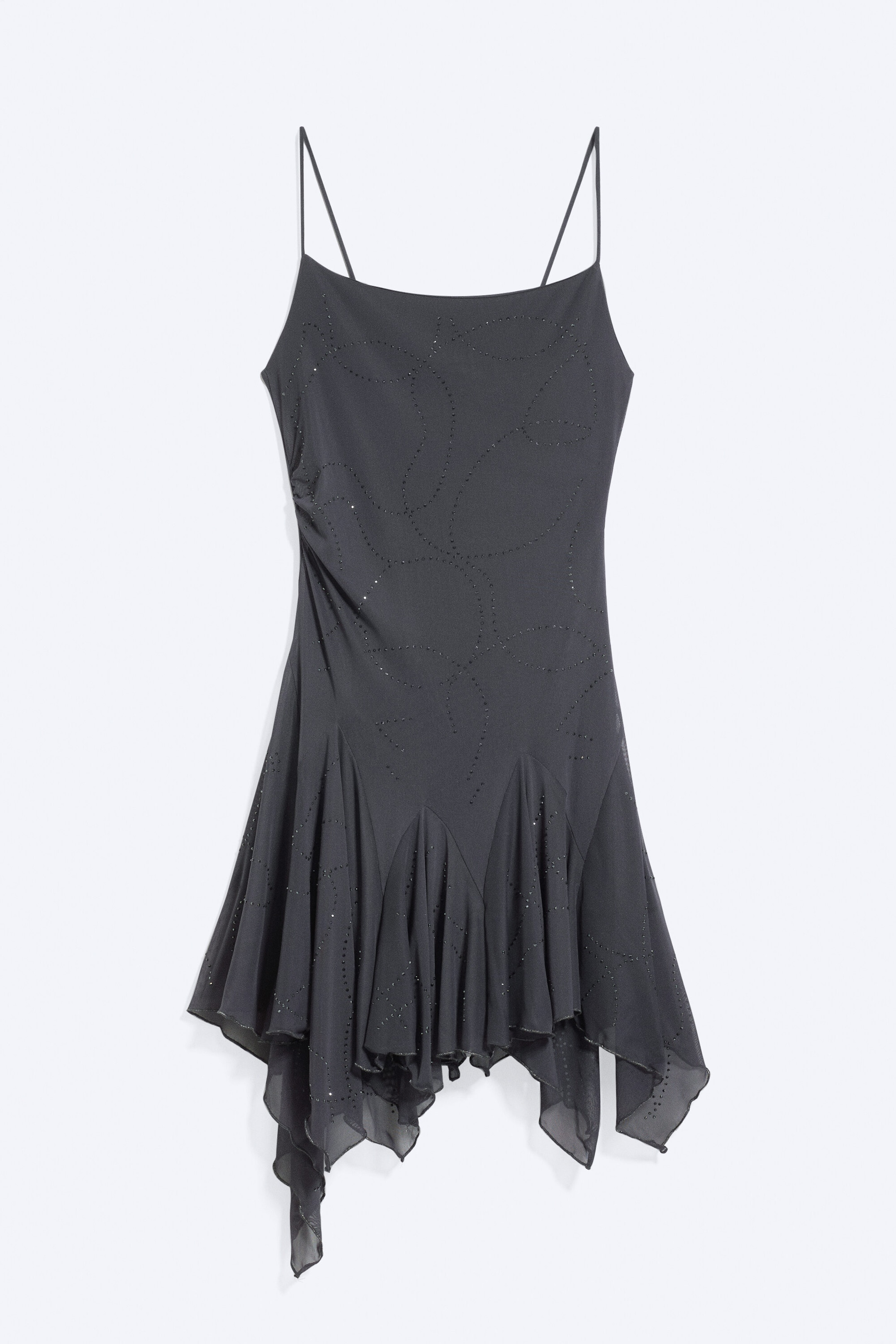 Dunkelgrau - Asymmetrisches Minikleid mit Strass - 1