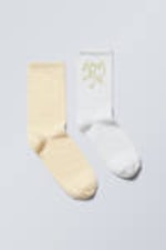 Yellow & White - 2-pack Soft Graphic Socks - 0