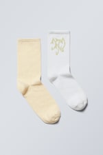 Jaune et blanc - Lot de 2 chaussettes graphiques douces - 0