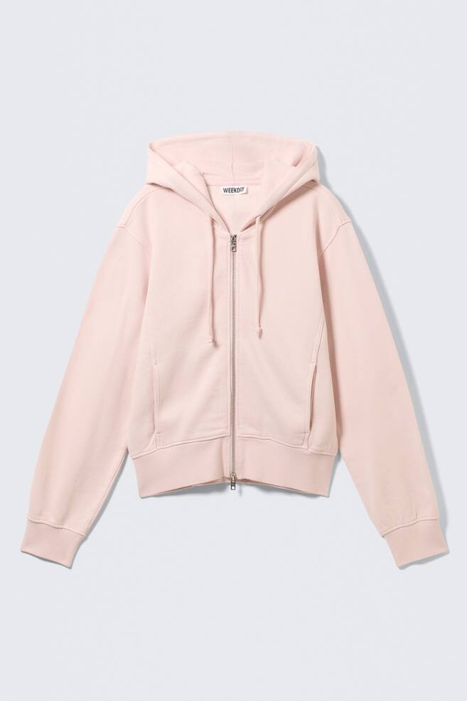 Sweat à capuche zippé en coton cintré - Rose clair délavé/Noir délavé - 1