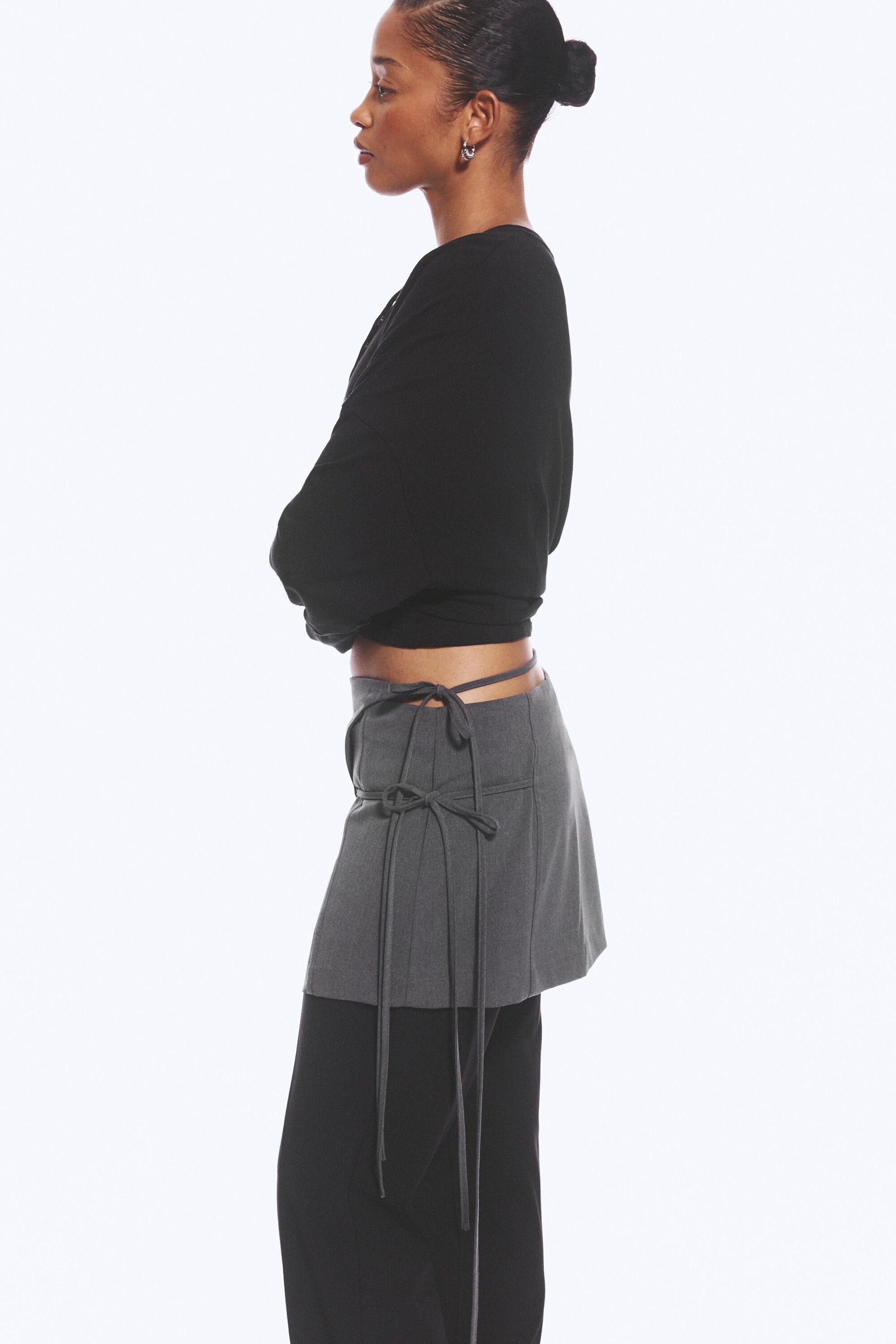 Dark Grey Melange - Strappy Mini Wrap Skirt - 0