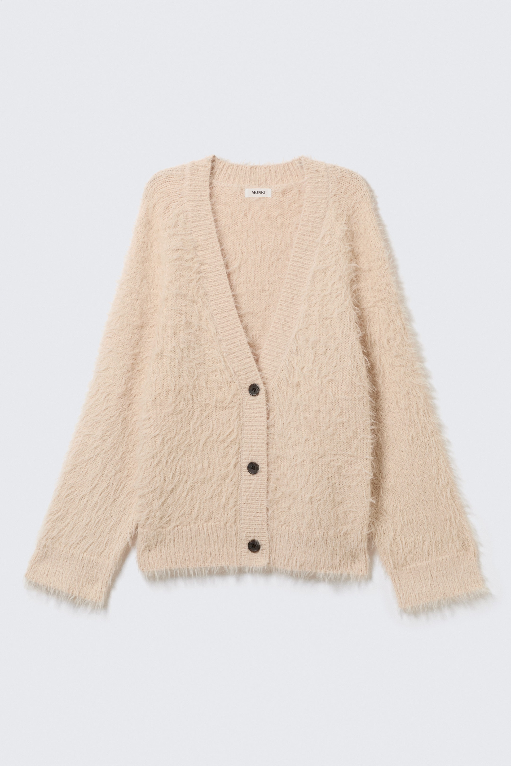 Beige - Oversized V-ringad cardigan - 3