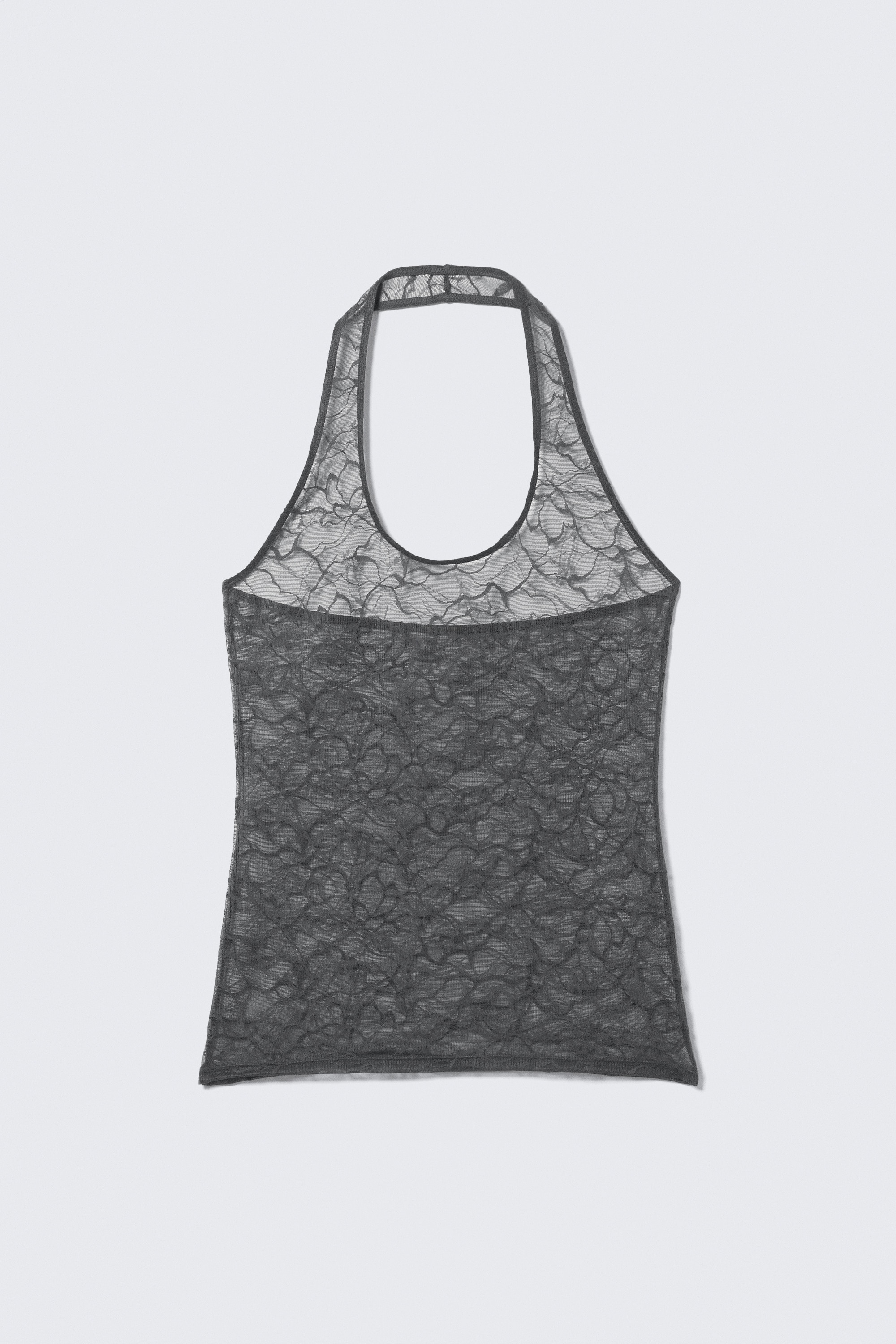 Swirly Lace Halterneck Top - Tmavosivá/Béžová