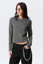 Black & Grey Stripes - Slim Long-Sleeved Cotton Top - 0