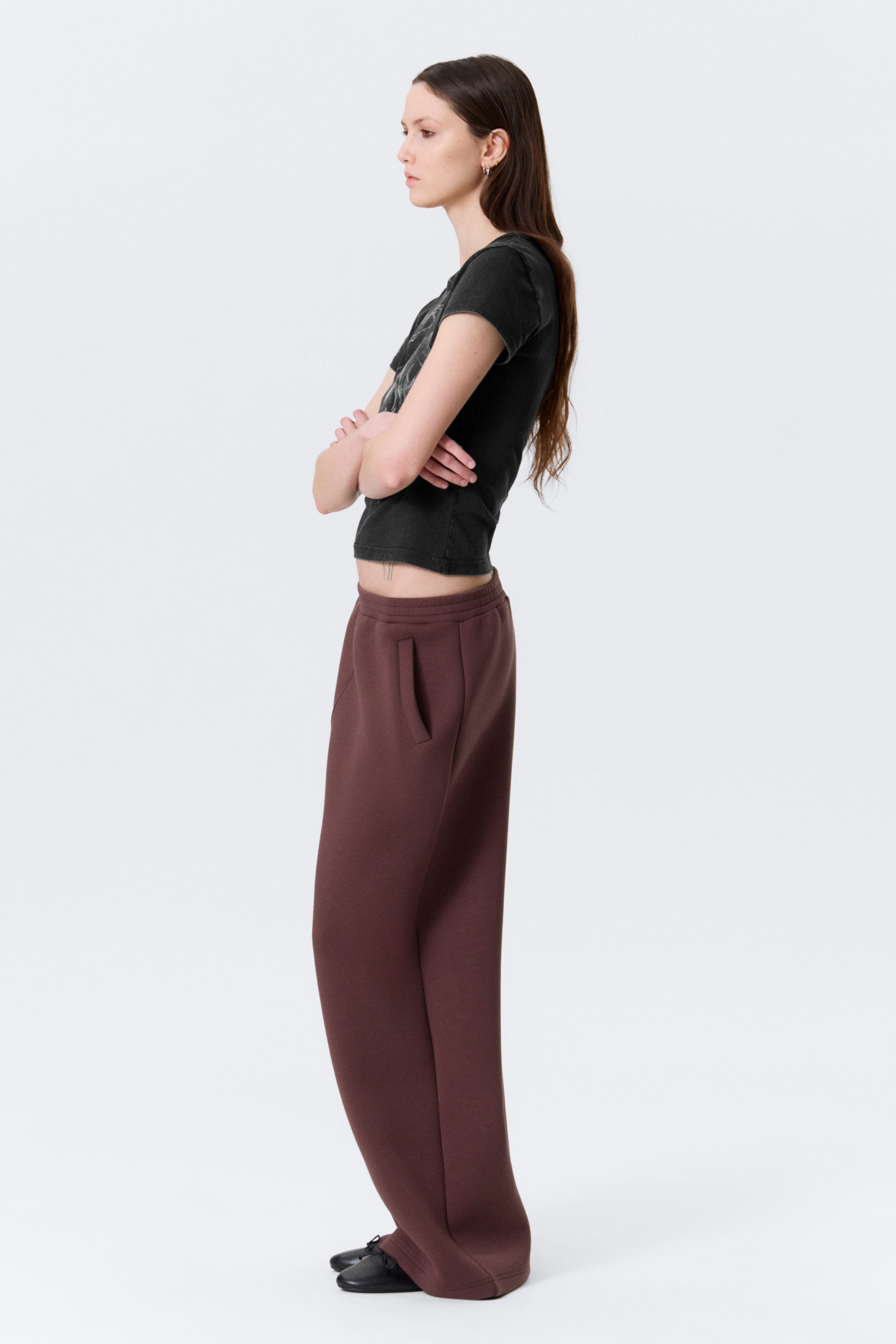 Burgundy - Relaxed Barrel Leg Scuba Sweatpants - 2