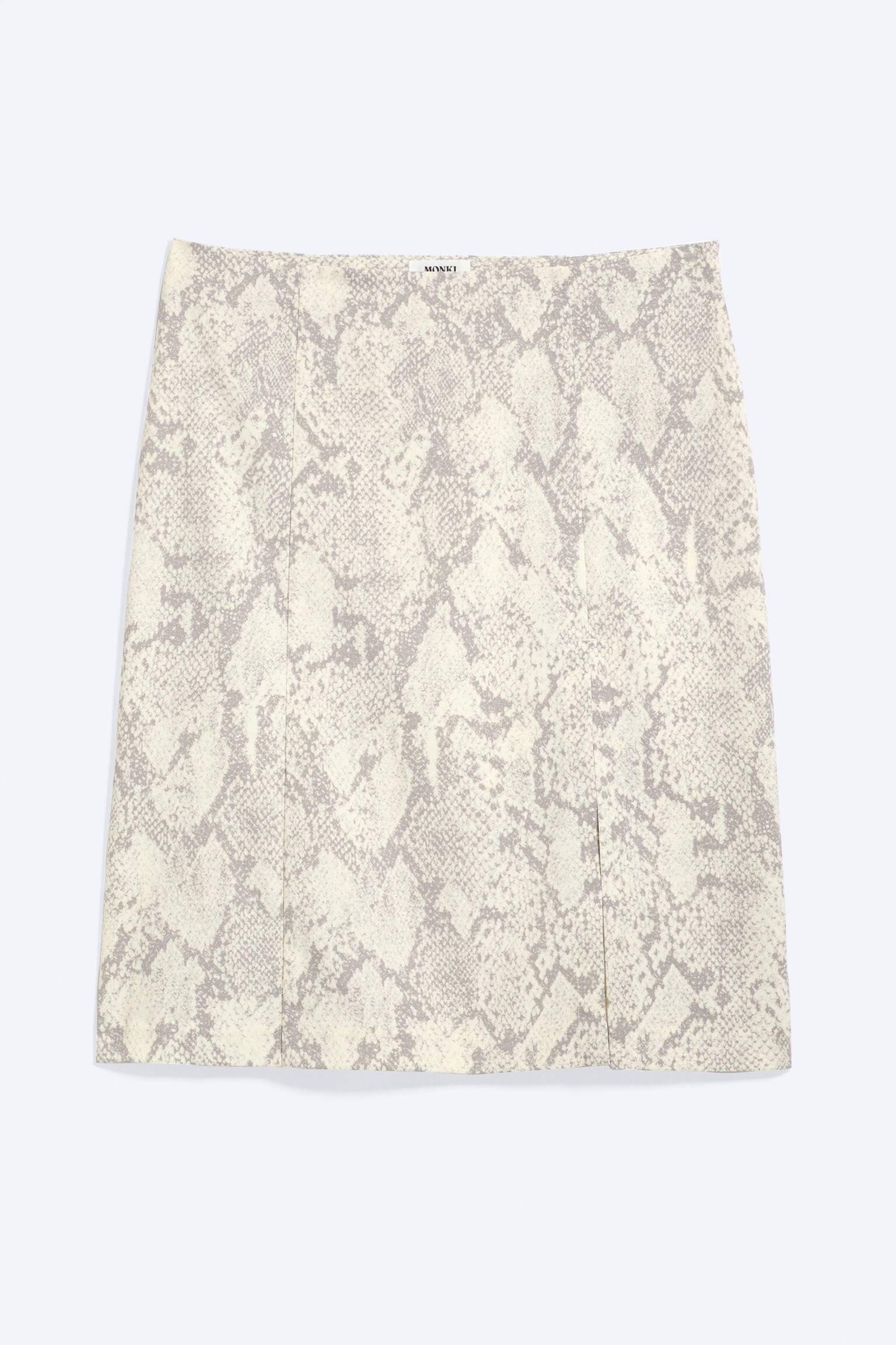 Falda de tiro bajo con abertura - Beige Empolvado - Estampado De Serpiente - 1