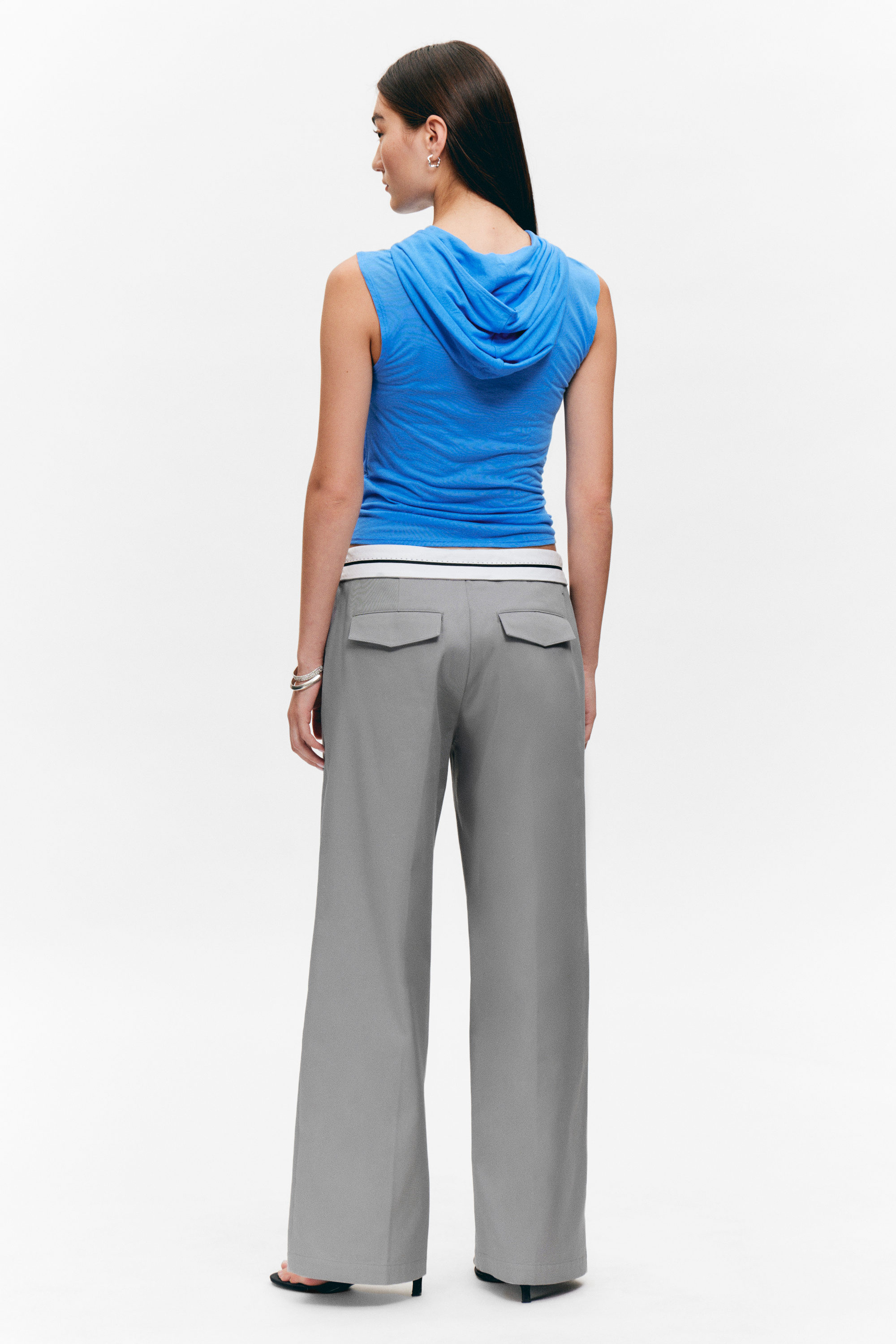 Blue - Ruched Hooded Tank Top - 3