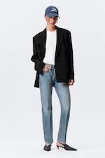 Black - Loose Fit Double-Breasted Linen-Blend Blazer - 3