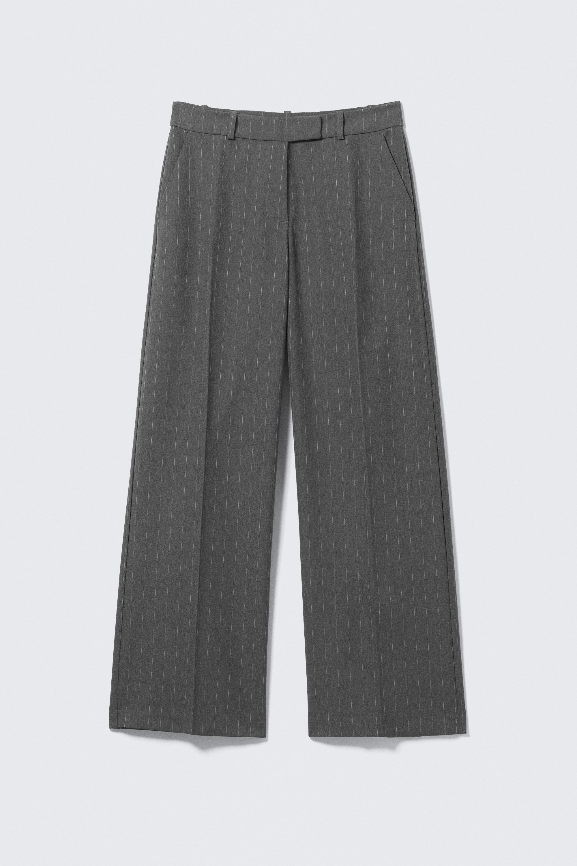 Pinstriped Grey Melange - Low Rise Suiting Trousers - 0