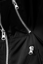 Black - Cropped Loose Zip Bomber Jacket - 2