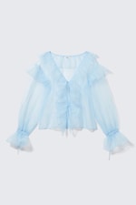 Light Blue - Transparent Frilled V-neck Blouse - 5
