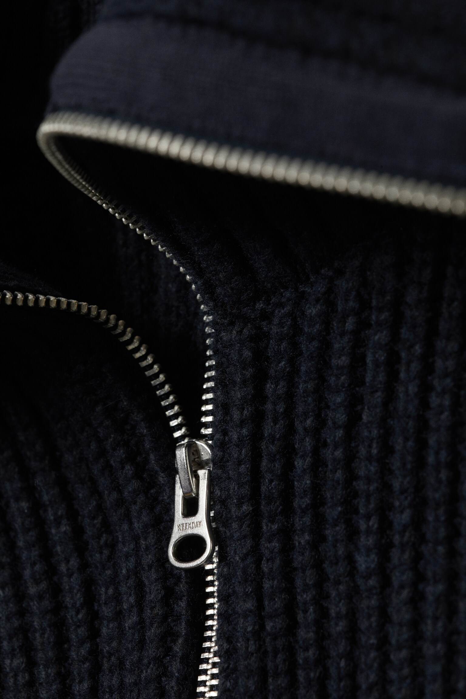 Slim Fit Ribbed Zip Cardigan - Dark Blue/Black - 6