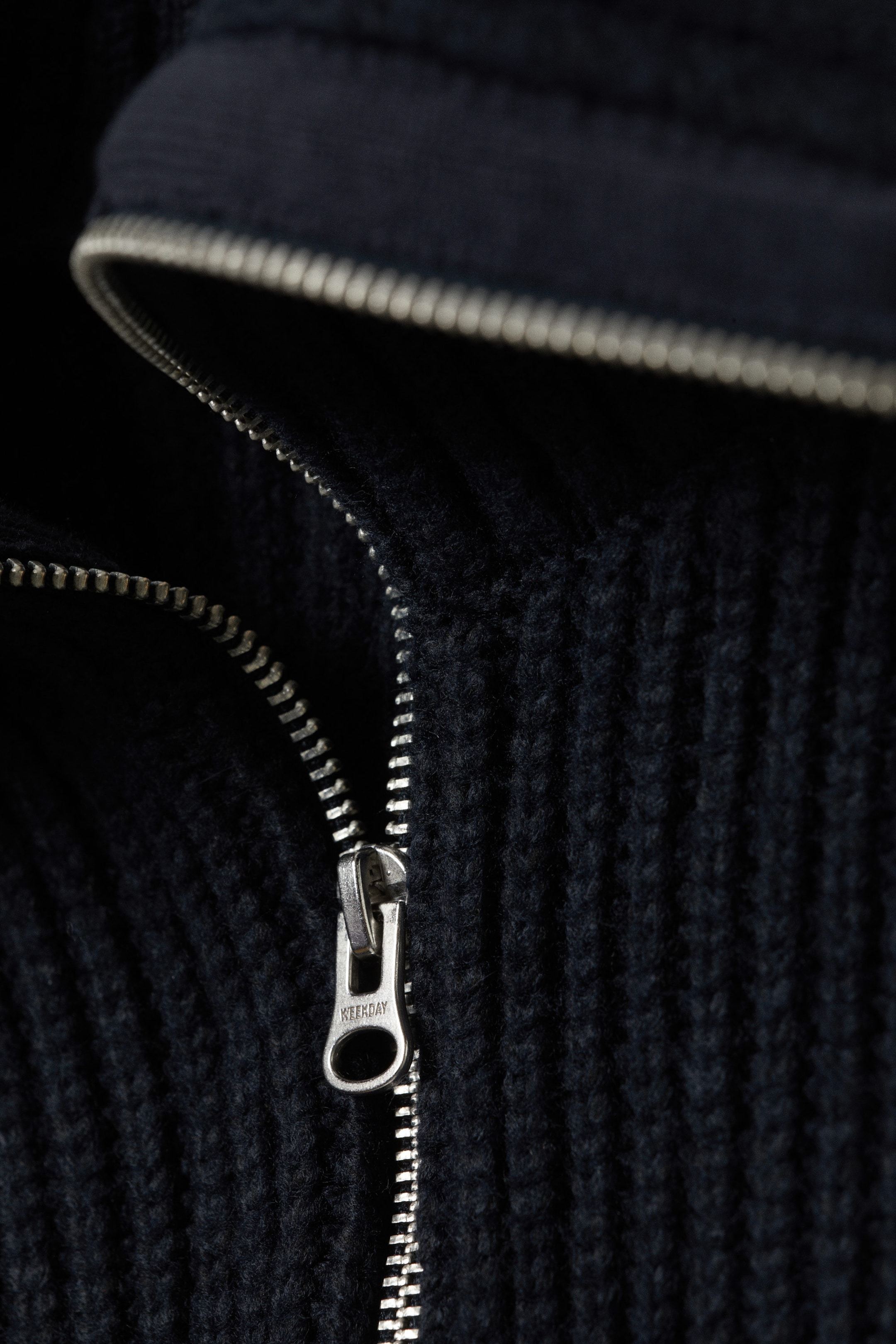 Dark Blue - Slim Fit Ribbed Zip Cardigan - 2