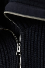 Dark Blue - Slim Fit Ribbed Zip Cardigan - 1