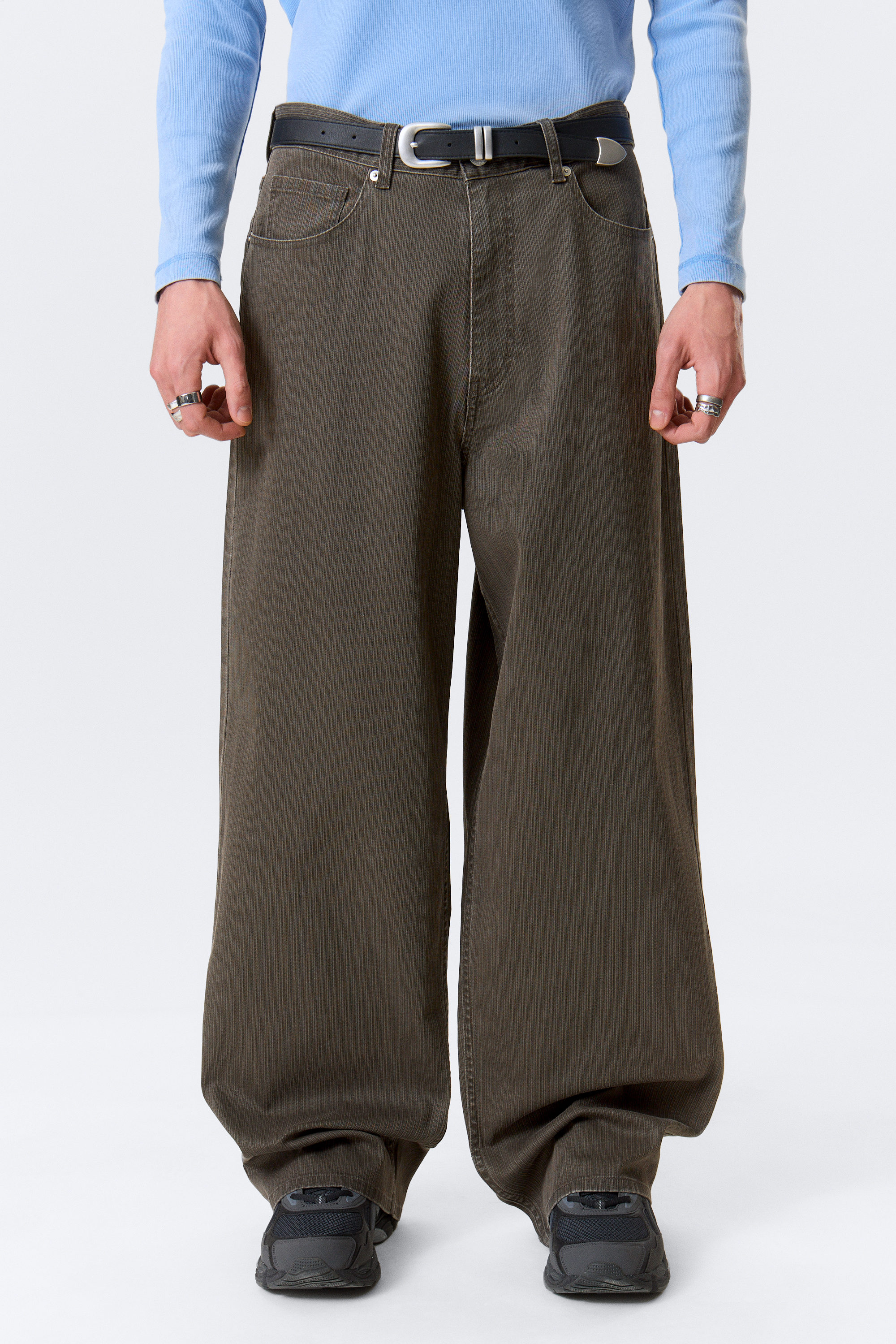 Dunkelbraun - Astro Mid Rise Loose Baggy Leg Structured Trousers - 2