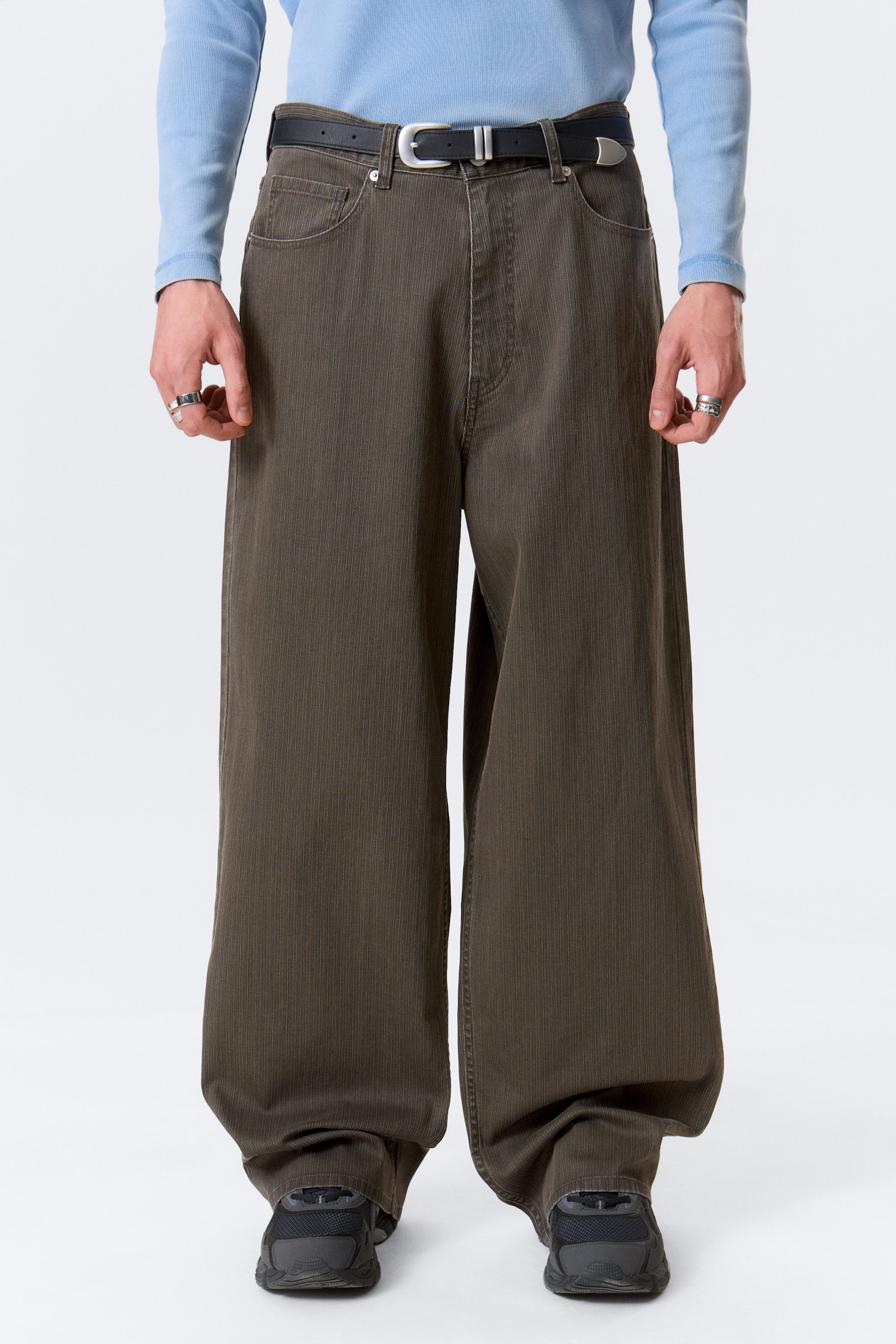 Dark Brown - Astro Mid Rise Loose Baggy Leg Structured Trousers - 2