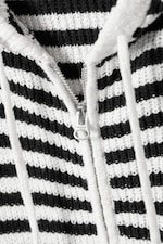 Black & White Stripes - Knitted Slim Fit Zip Hoodie - 5