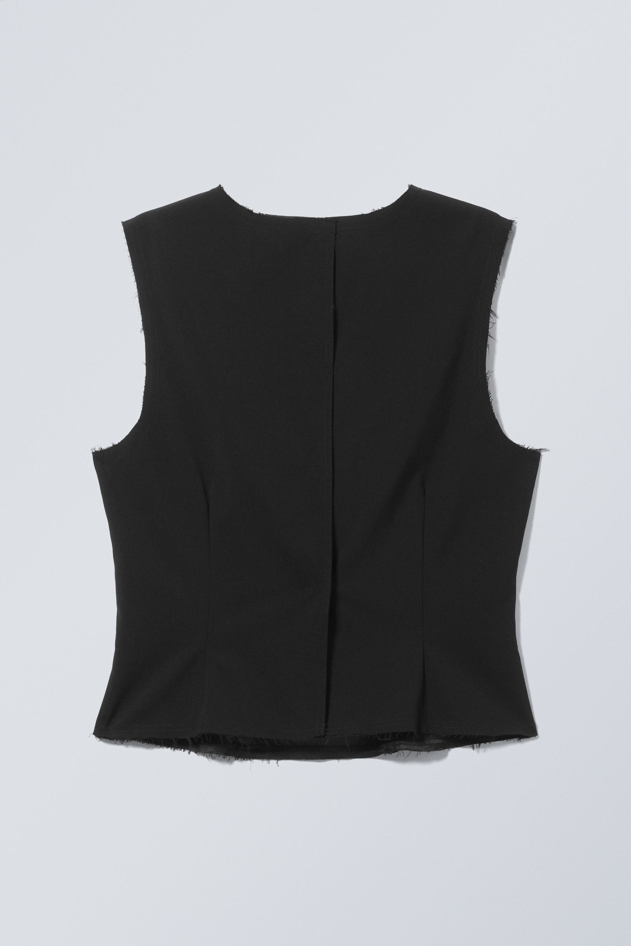 Black - Sleeveless Frayed Suiting Top - 2