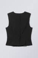 Black - Sleeveless Frayed Suiting Top - 1