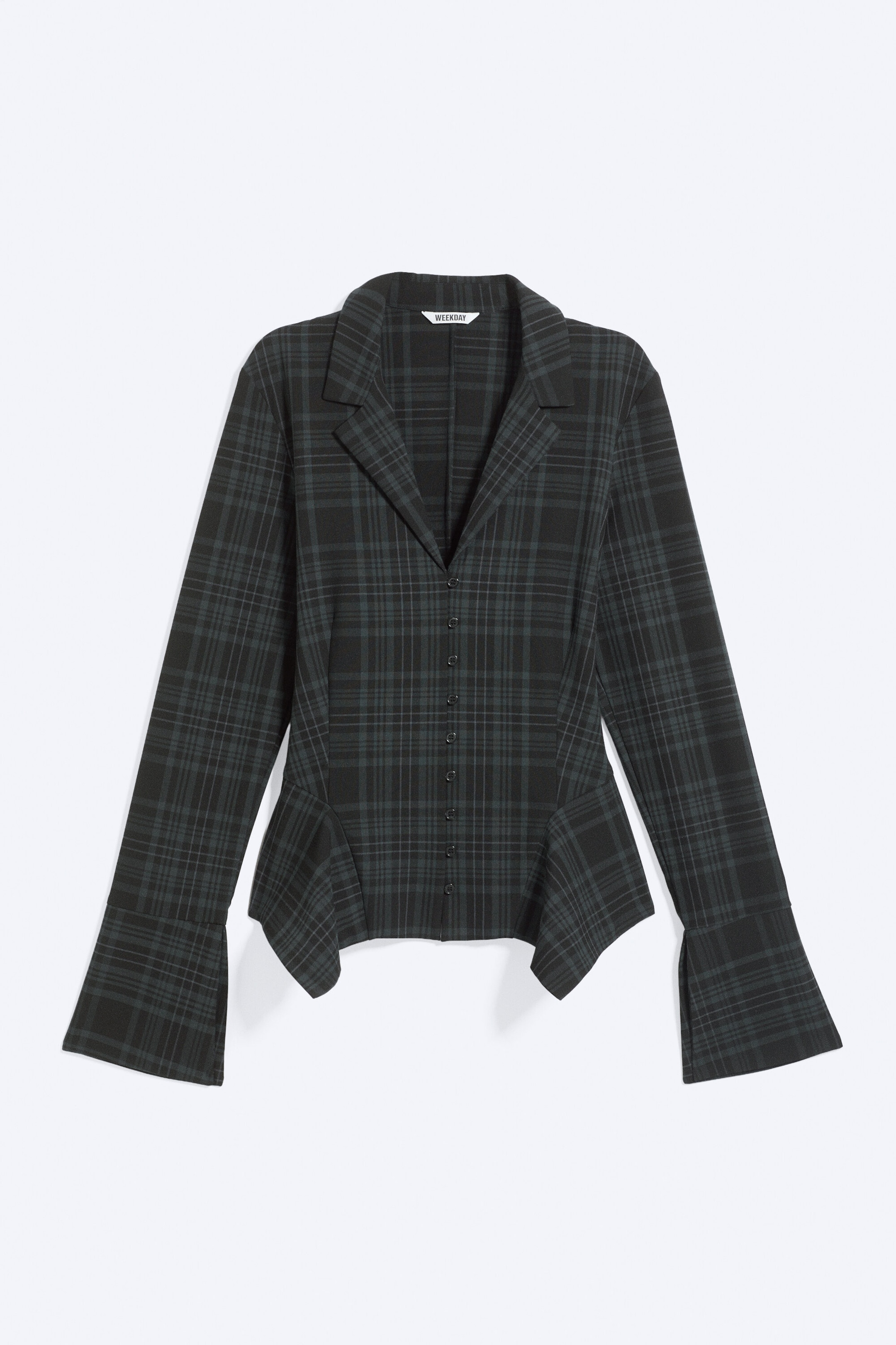Noir à carreaux - Chemise trapèze à manchettes longues - 1