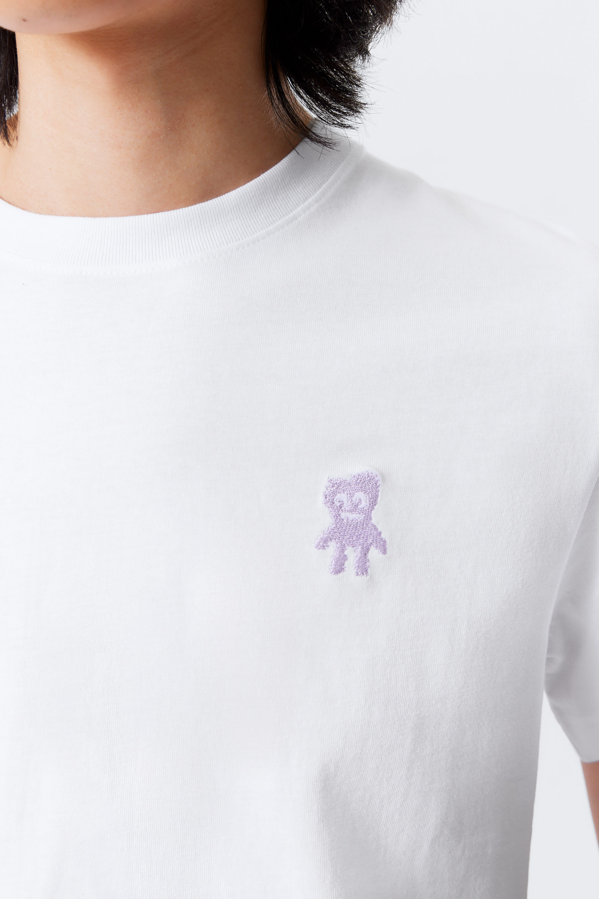 White - Embroidered Monster - Baumwoll-T-Shirt im Shrunken-Look - 2