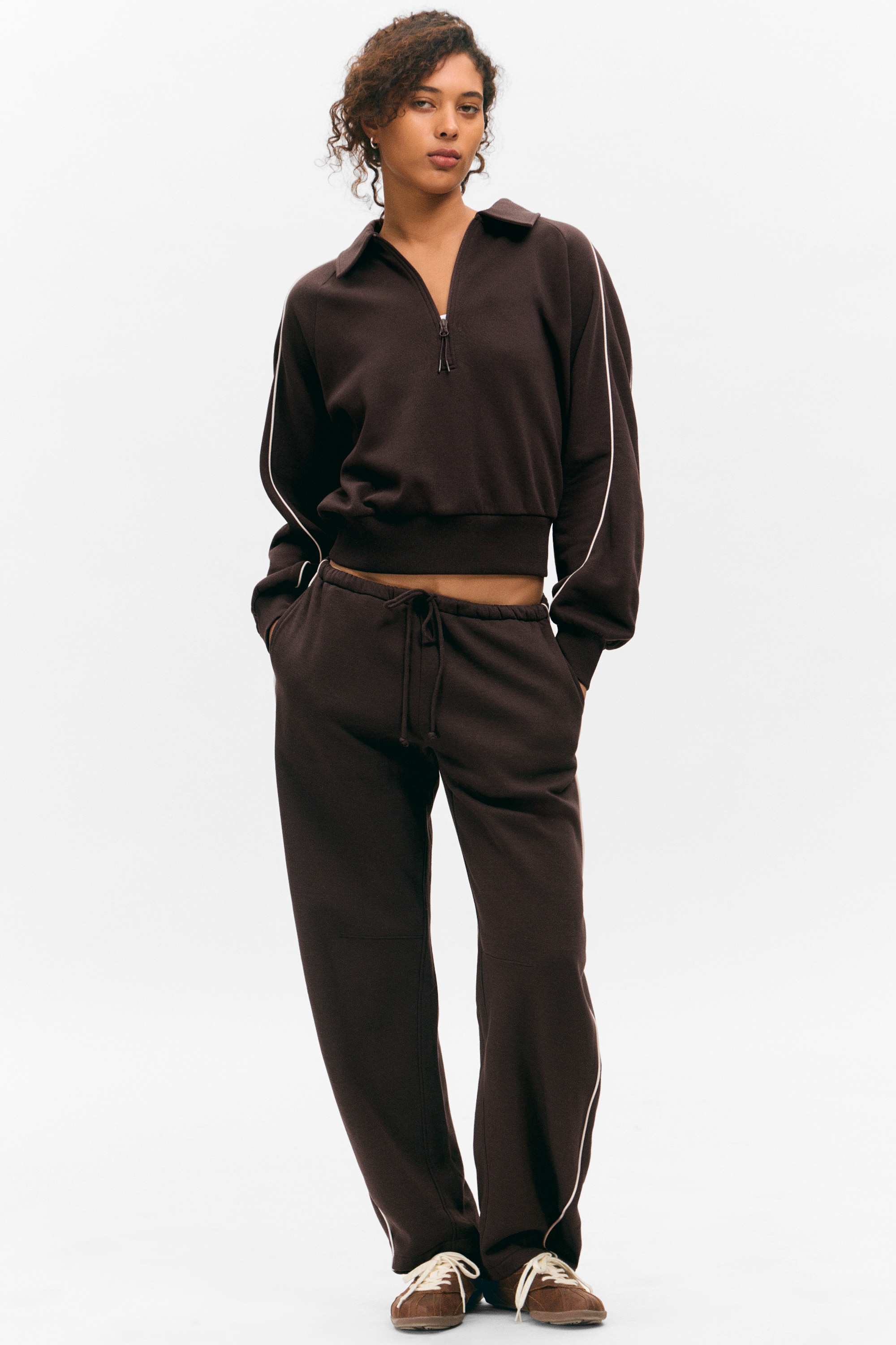 Barrel Leg Sweatpants - Low Rise - Donkerbruin/Zacht oudroze