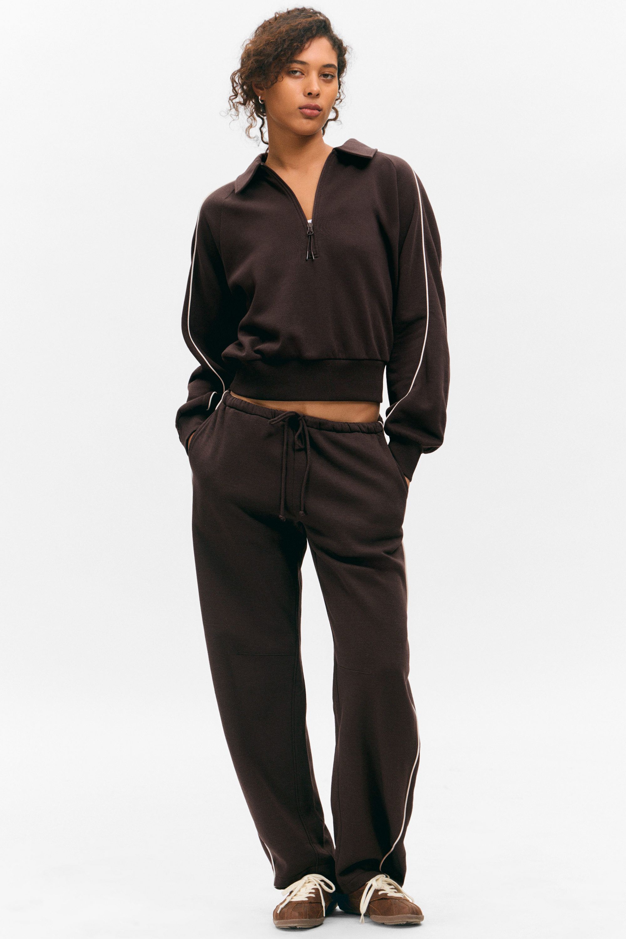 Dark Brown - Low Rise Barrel Leg Sweatpants - 1
