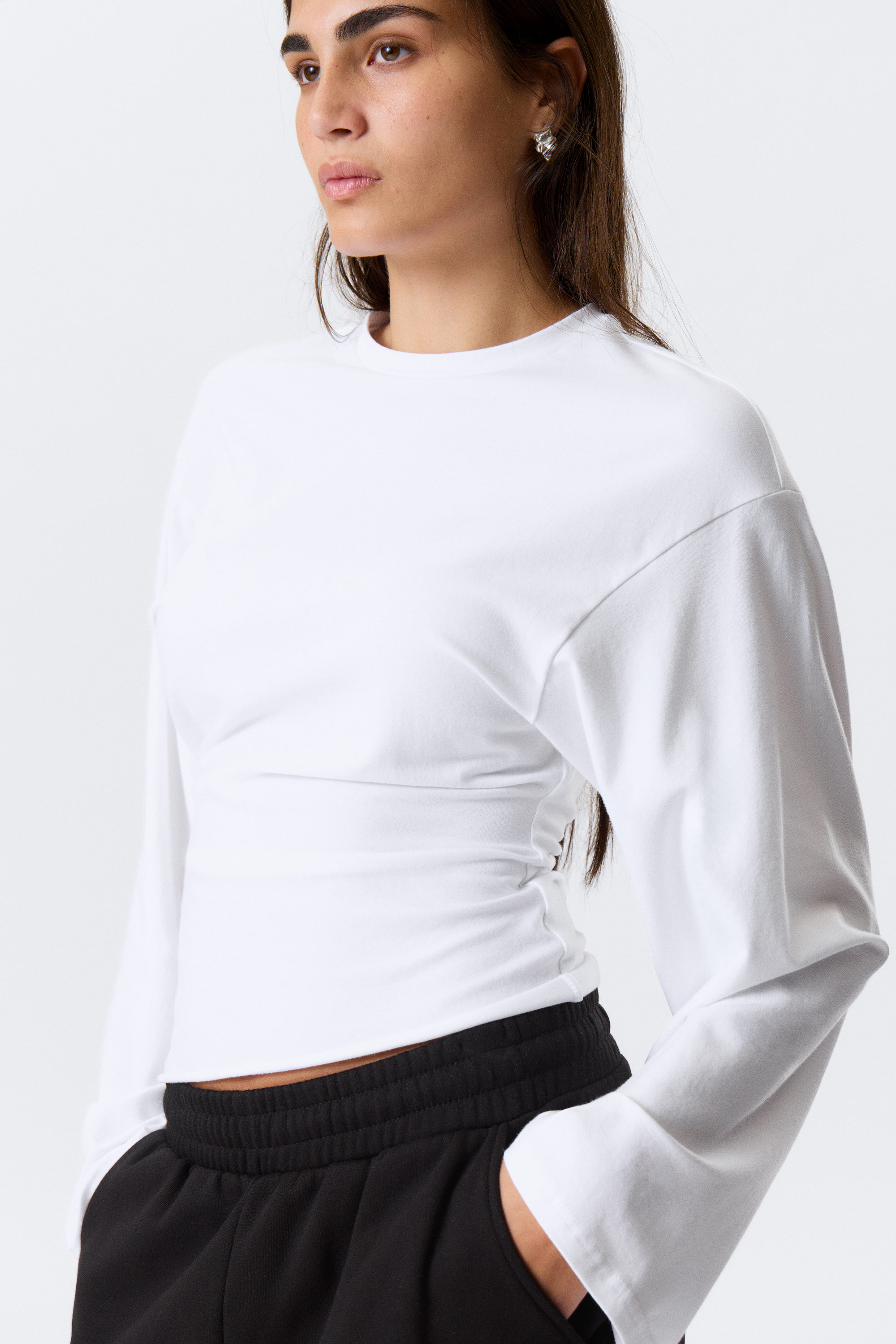 White - Ruched Long-Sleeved T-shirt - 2