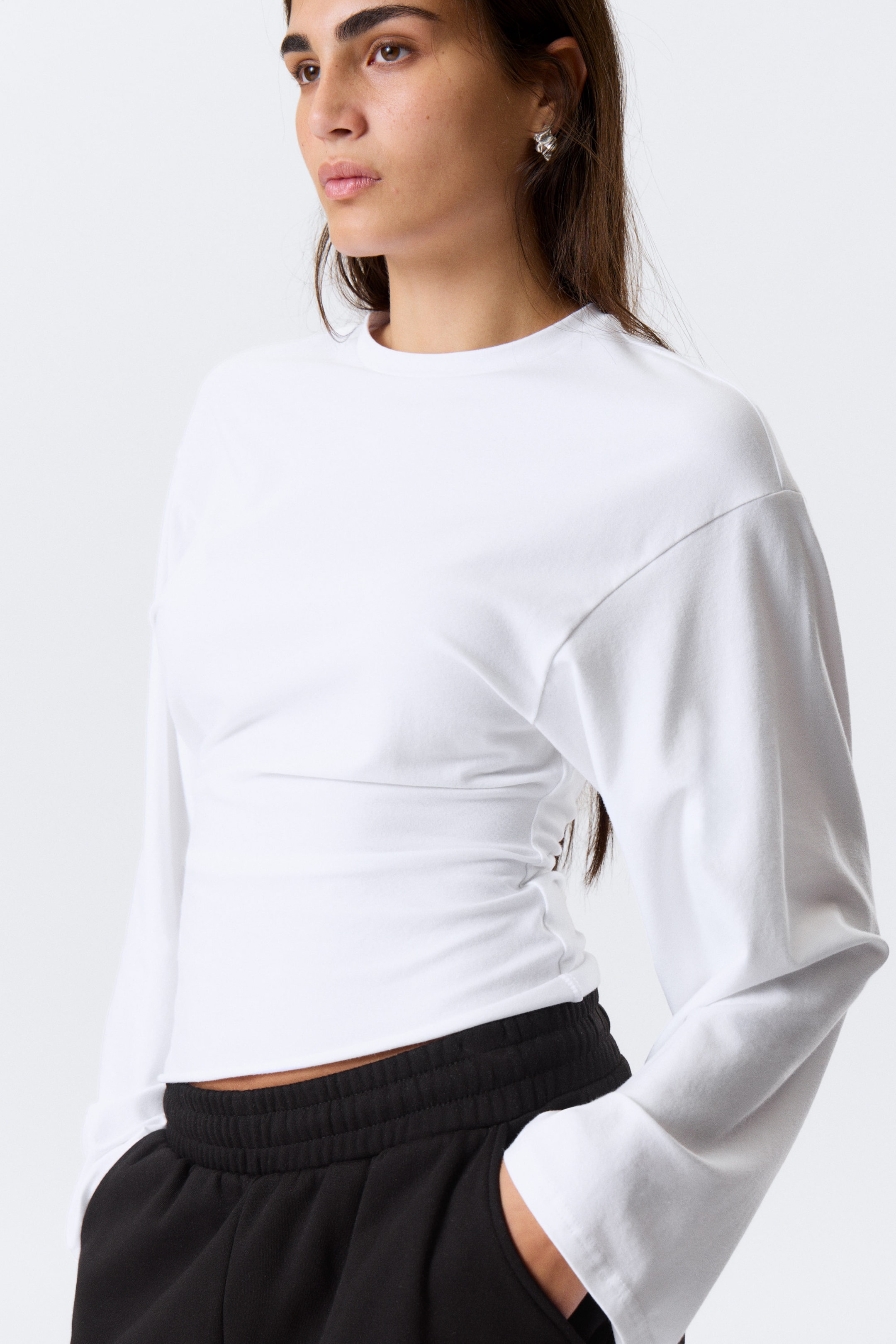 White - Ruched Long-Sleeved T-shirt - 3
