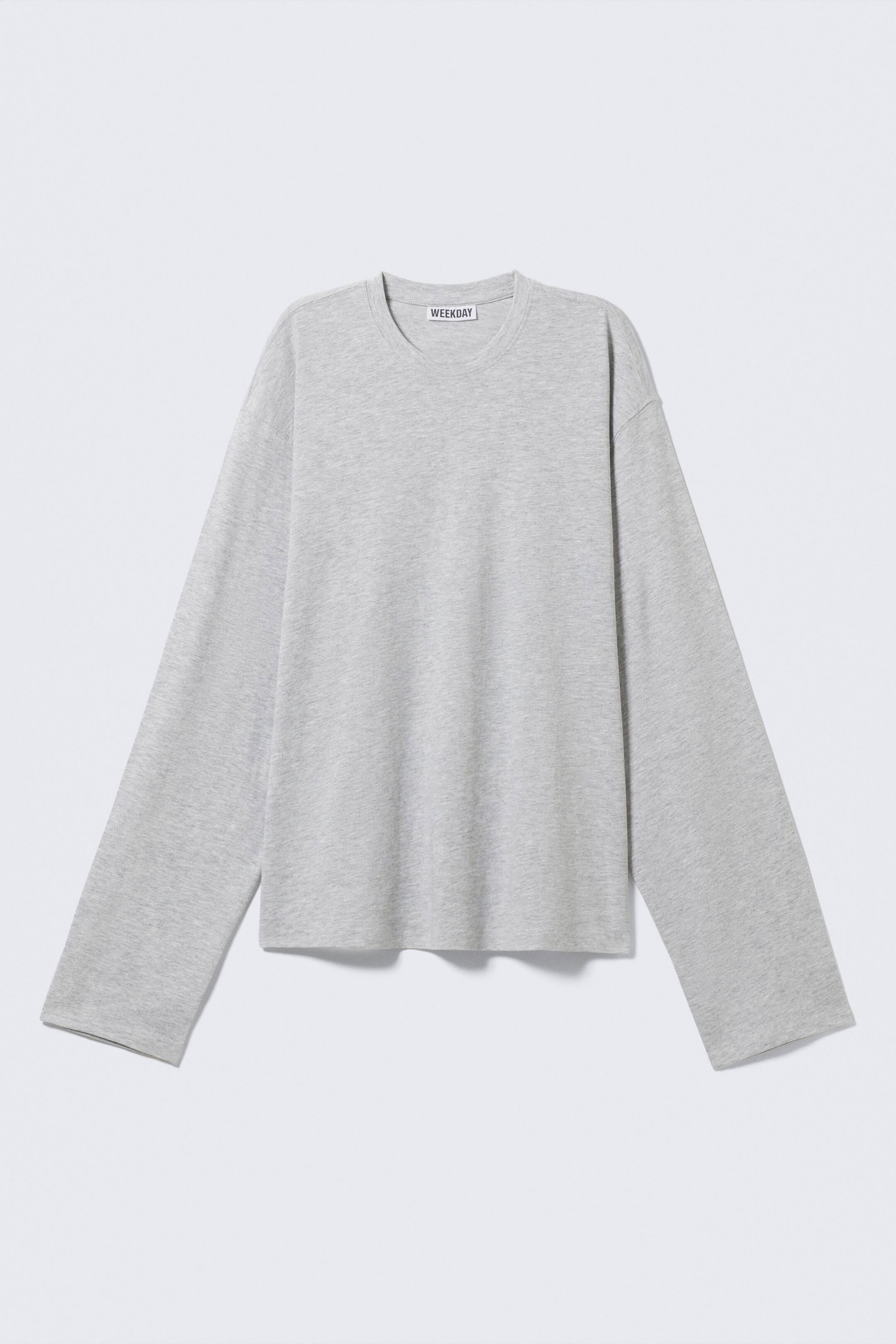 Visa större bild: Långärmad boxig t-shirt i bomull - Gråmelerad - DAM | H&M SE 1