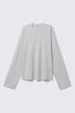 Grey Melange - Long-Sleeved Boxy Cotton T-shirt - 0