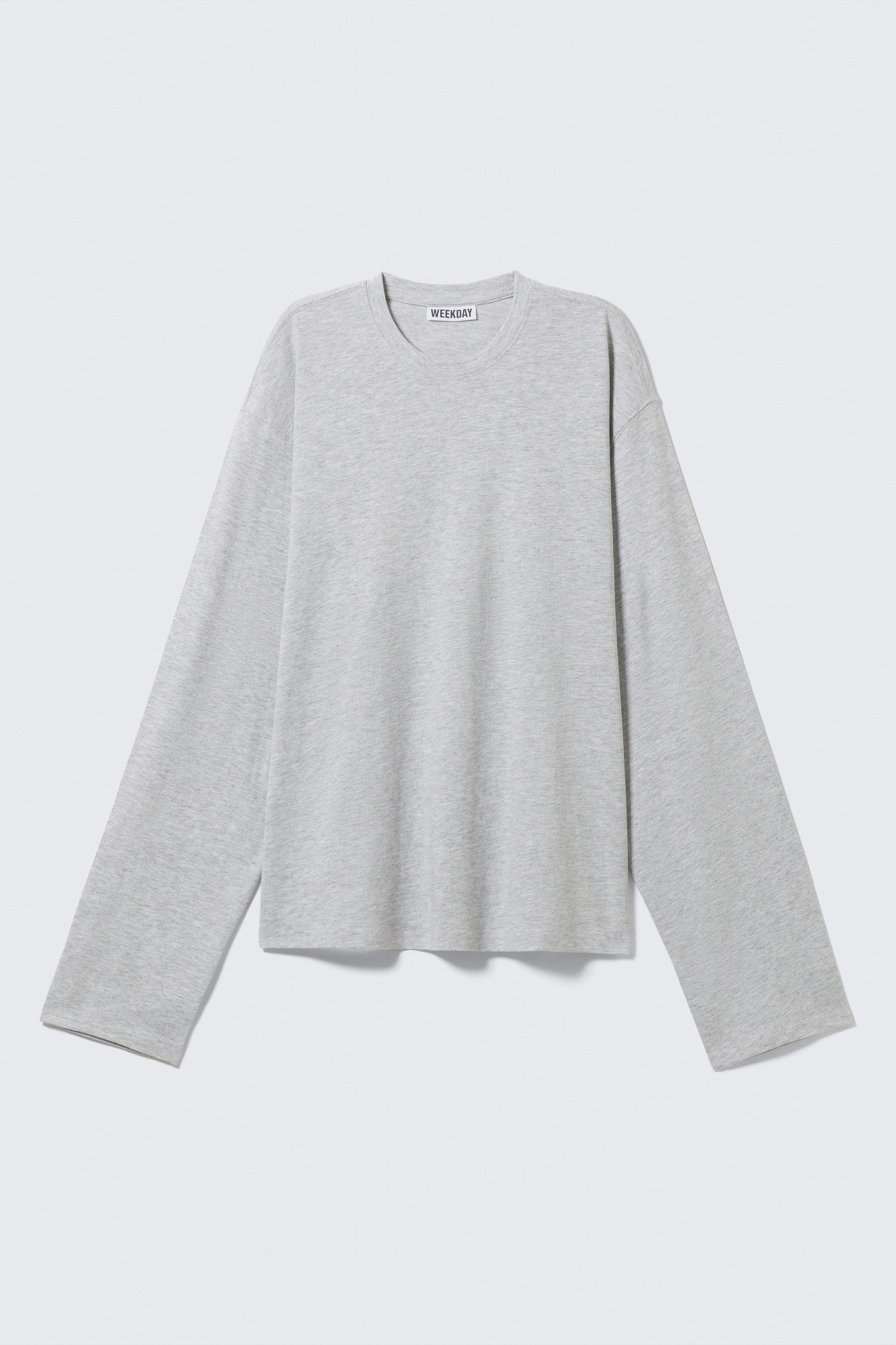 Grey Melange - Long-Sleeved Boxy Cotton T-shirt - 1