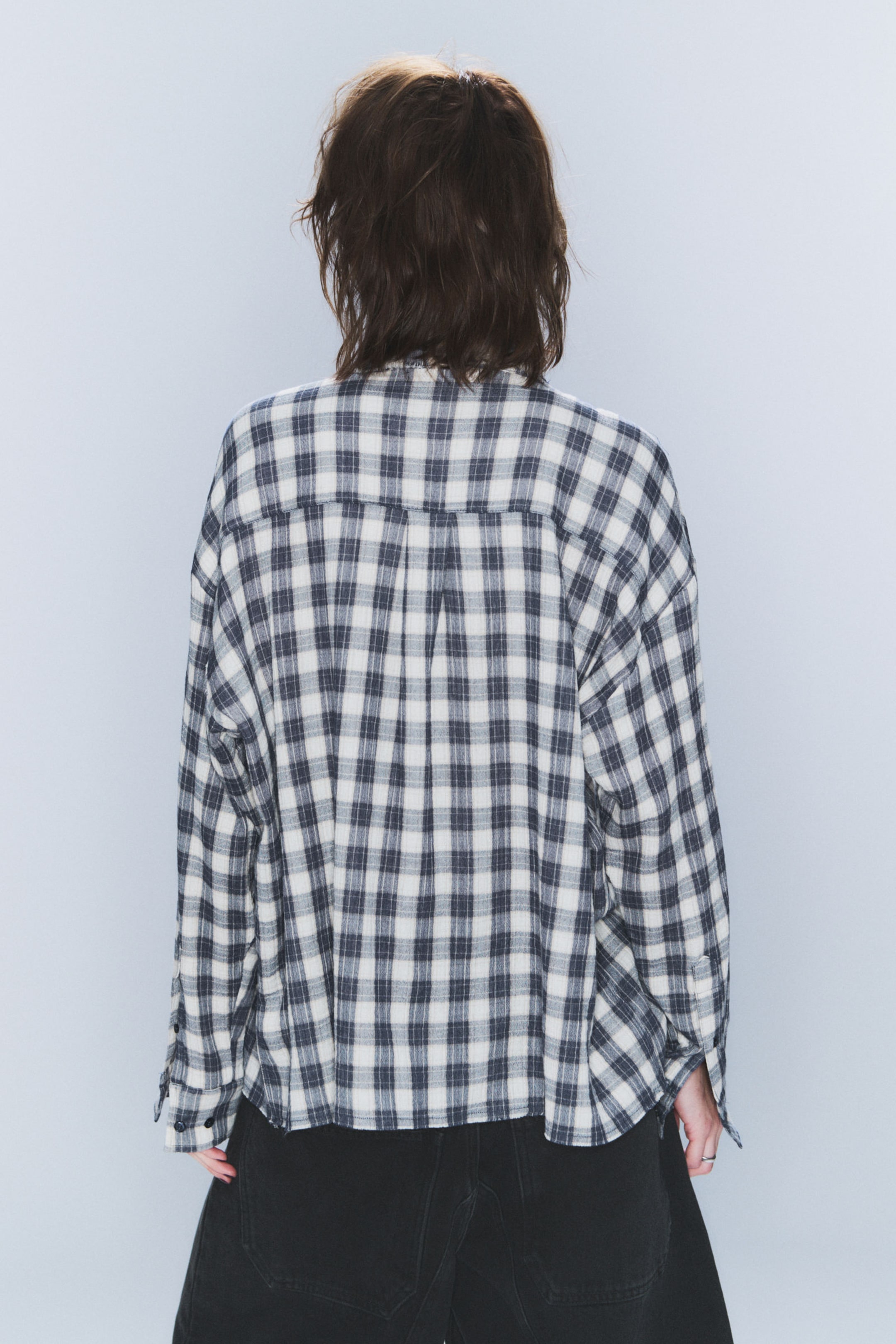Checked Dark Blue - CM x LB Checked Long-Sleeved Unisex Shirt - 4