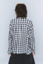 Checked Dark Blue - CM x LB Checked Long-Sleeved Unisex Shirt - 4