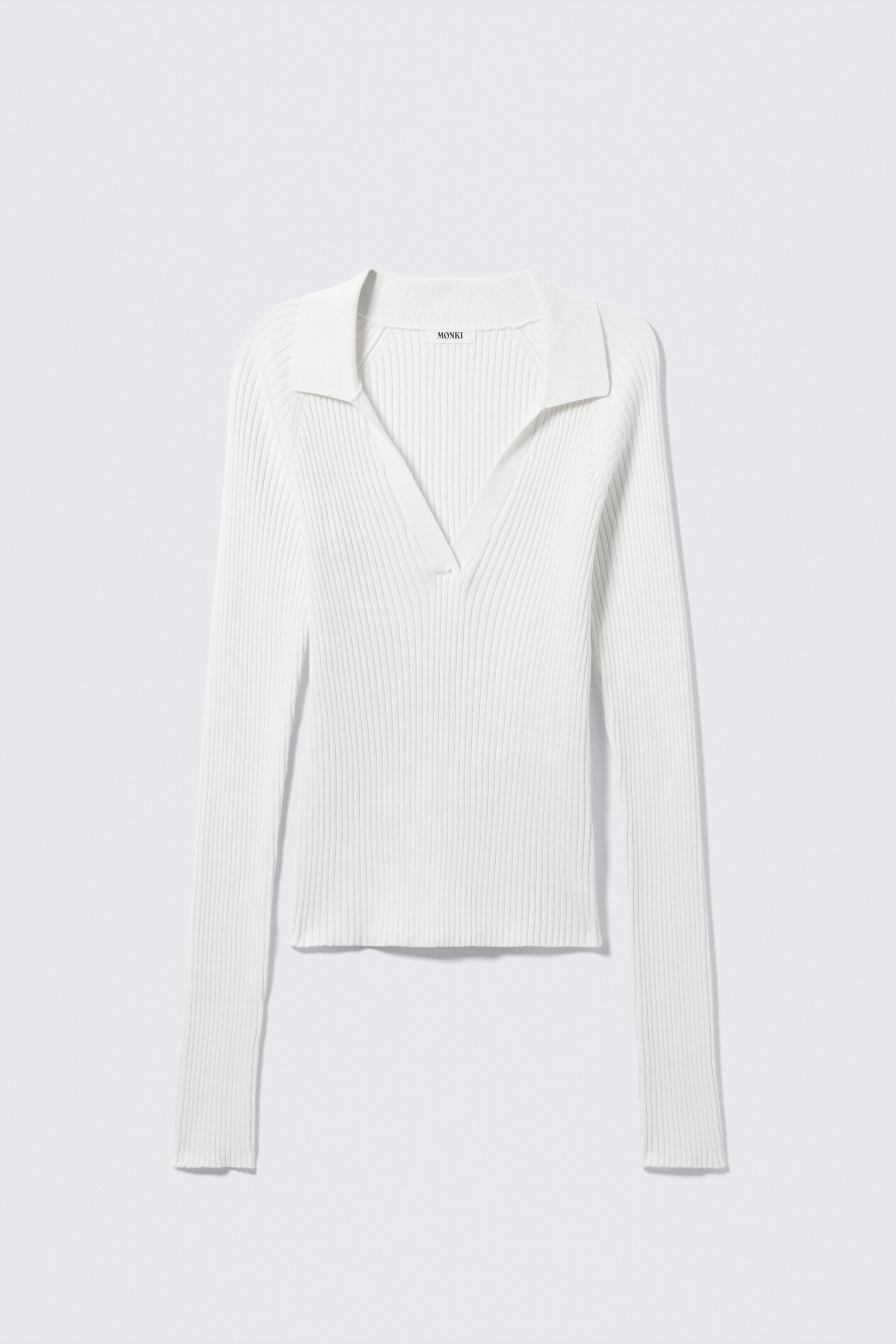 Ingrandisci l'immagine: Long-Sleeved Ribbed Knit V-Neck Top - White - DONNA | H&M CH 4