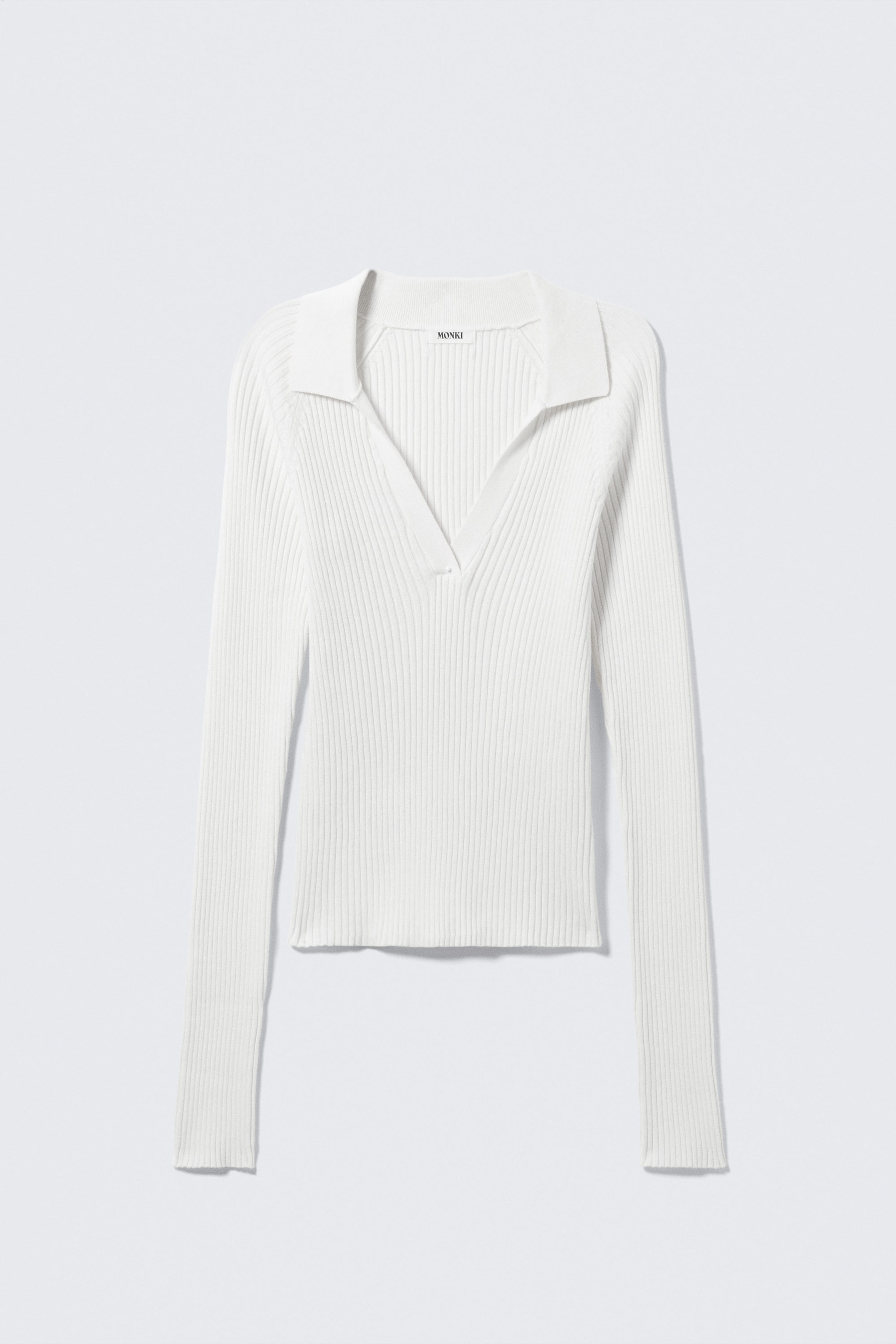 Weiß - Langärmliges Rippstrick-Oberteil mit V-Ausschnitt - 1