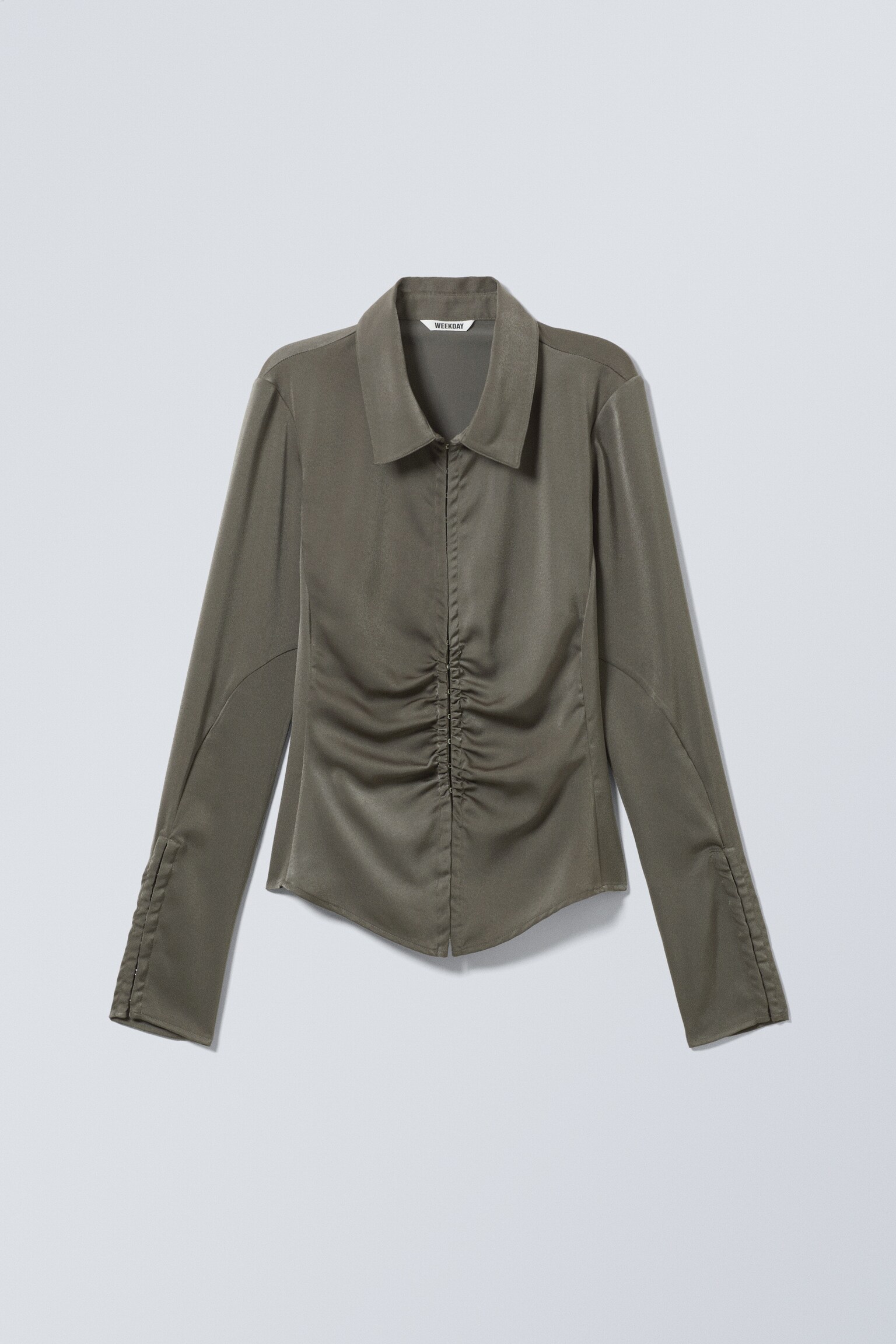 Long-Sleeved Fitted Satin Shirt - Dark Mole/Black/Kockás sötétbarna/Sötétvörös
