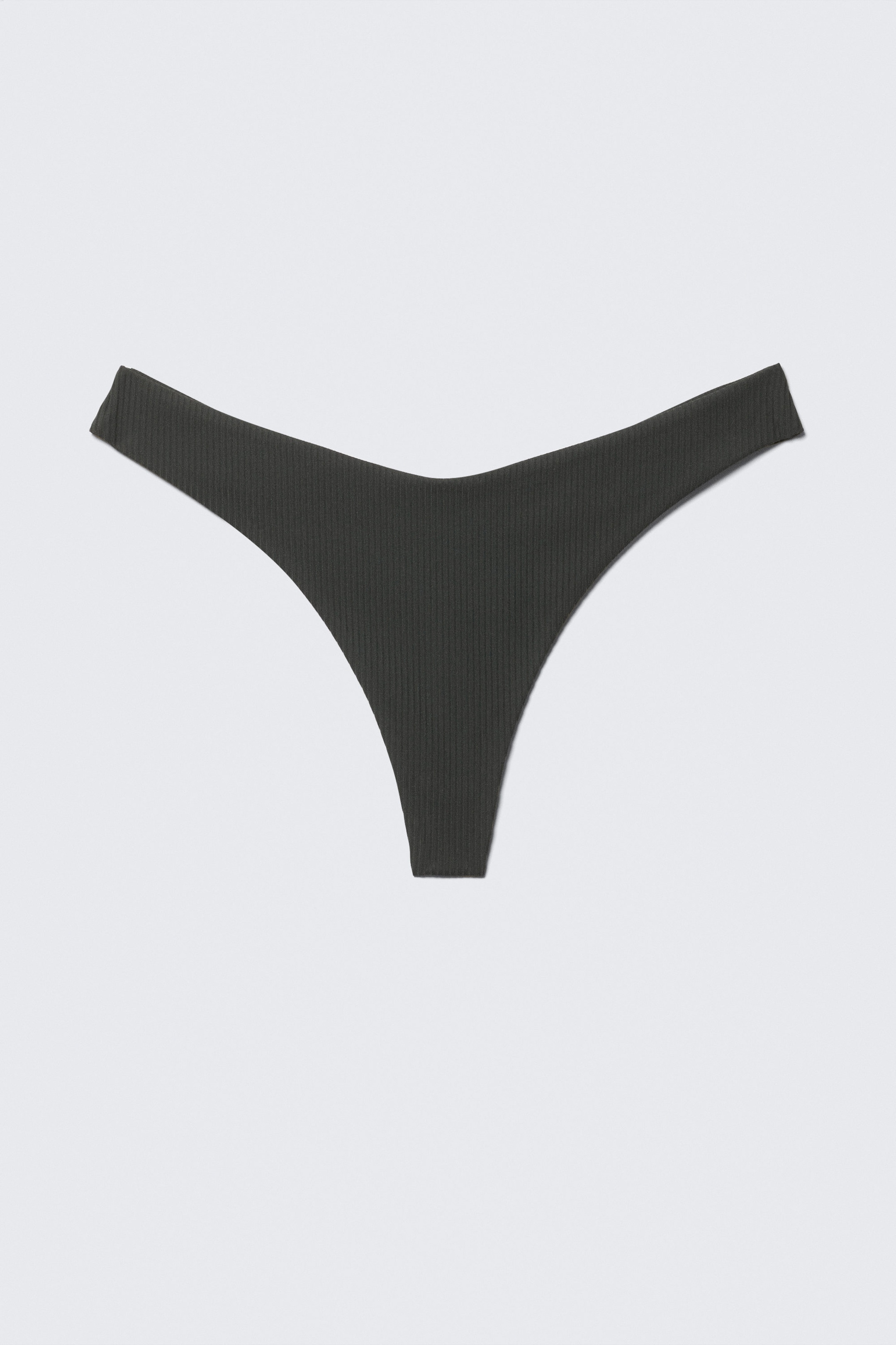 Dark Grey - V-Shaped Ribbed Bikini Thong - 3