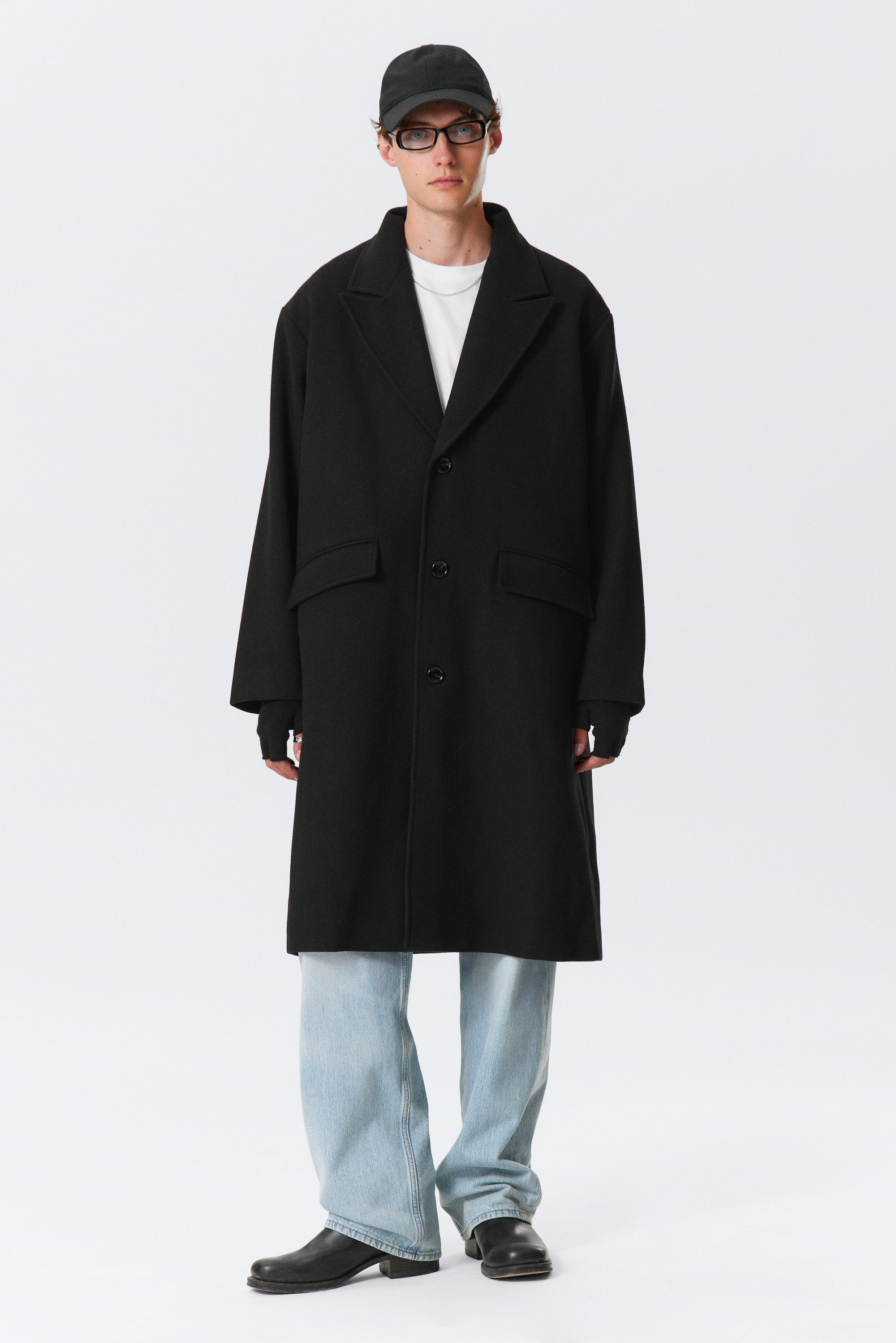 Black - Single Breasted Wool-blend Coat - 1