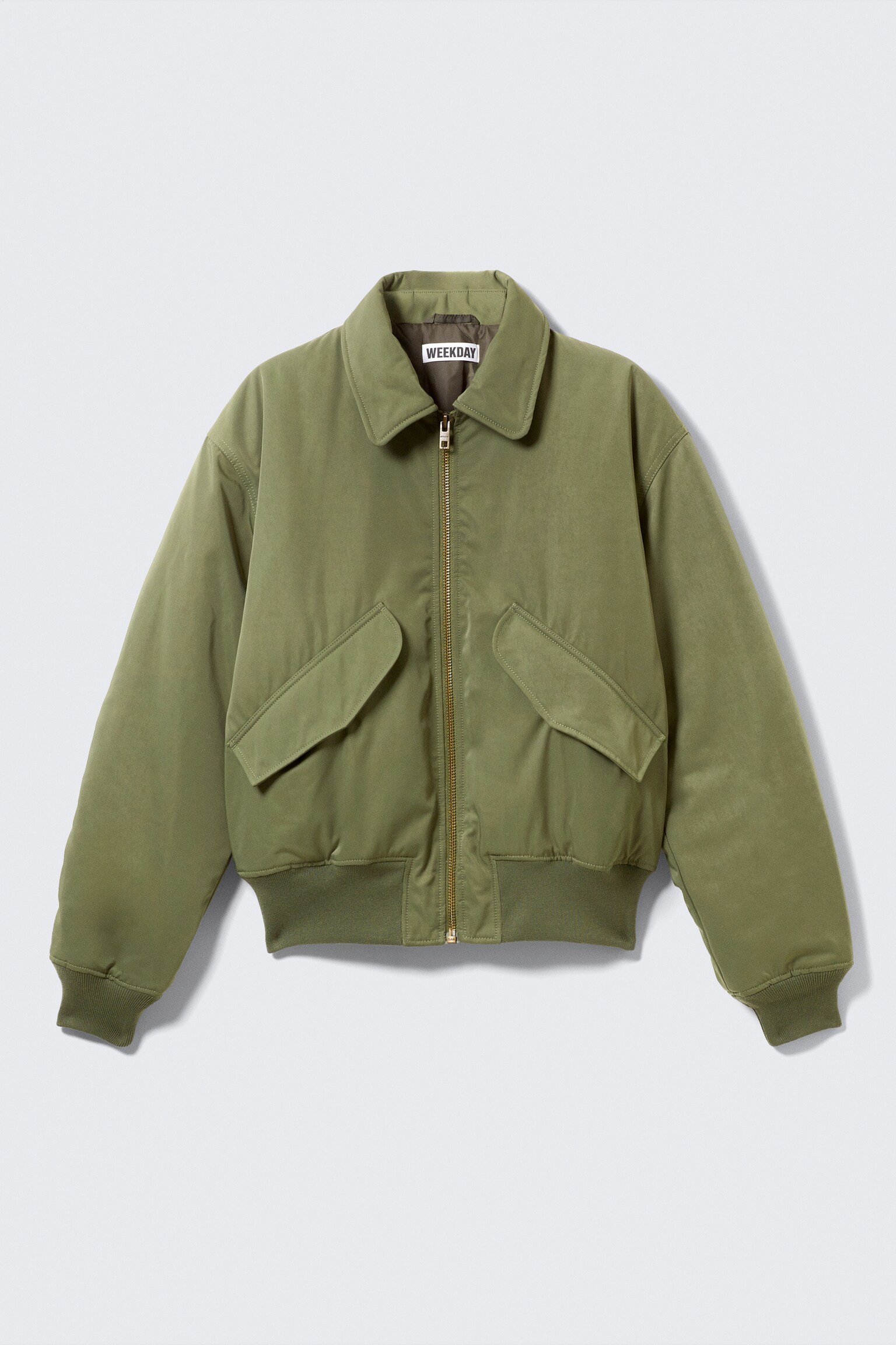 Padded Twill Bomber Jacket - Dusty Olive Green/Black - 2