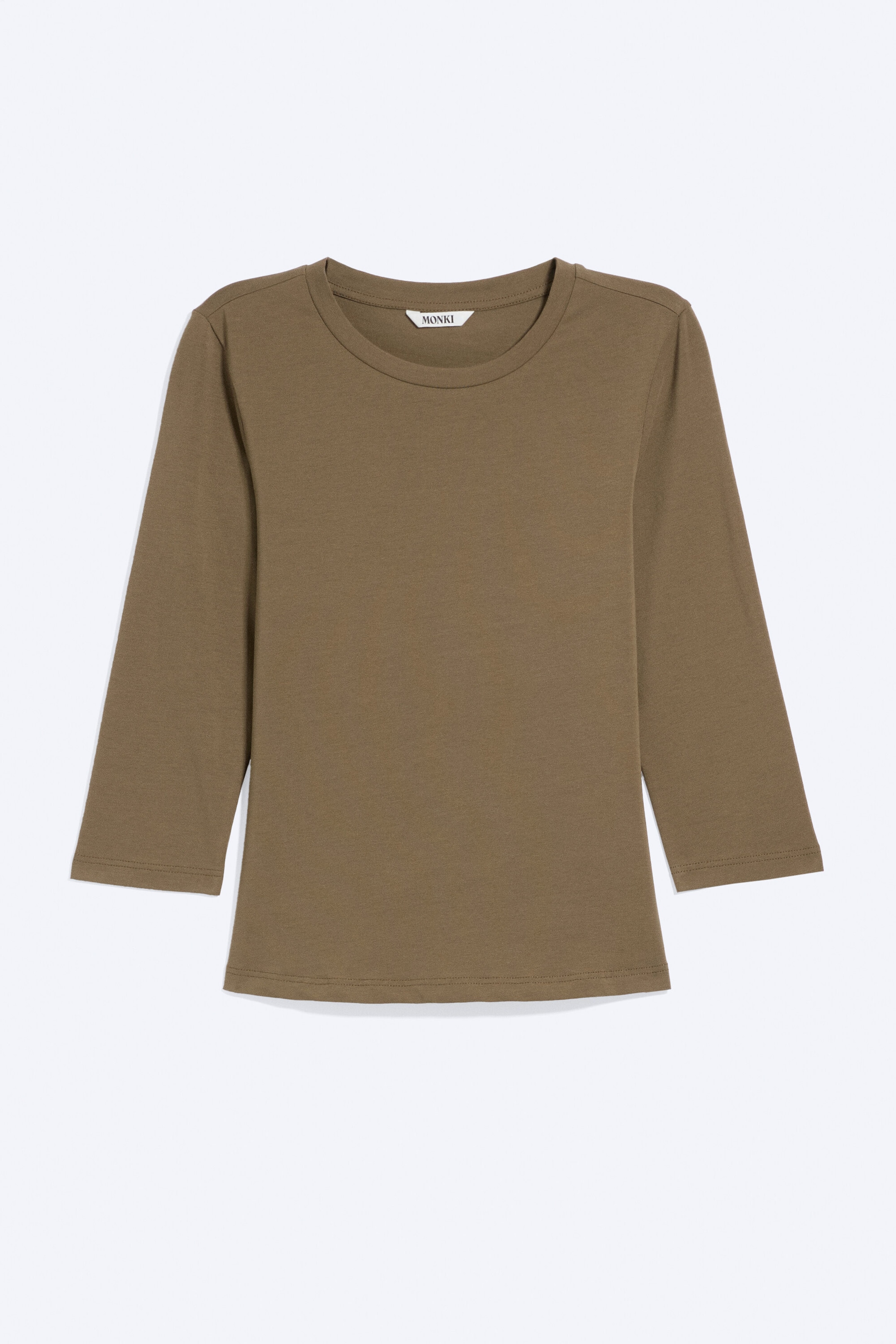 Dusty Brown - Round Neck Three-Quarter Sleeve Top - 1