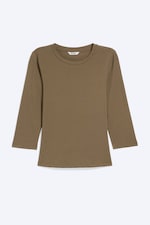 Dusty Brown - Round Neck Three-Quarter Sleeve Top - 0