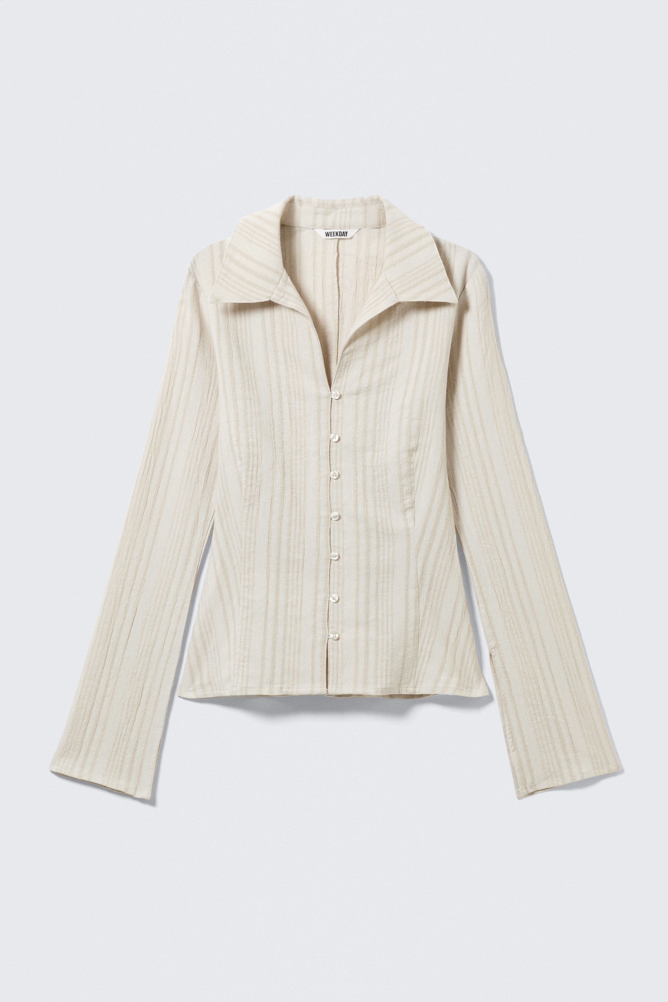 Lichtbeige - Blouse met textuur - Slim Fit - 0