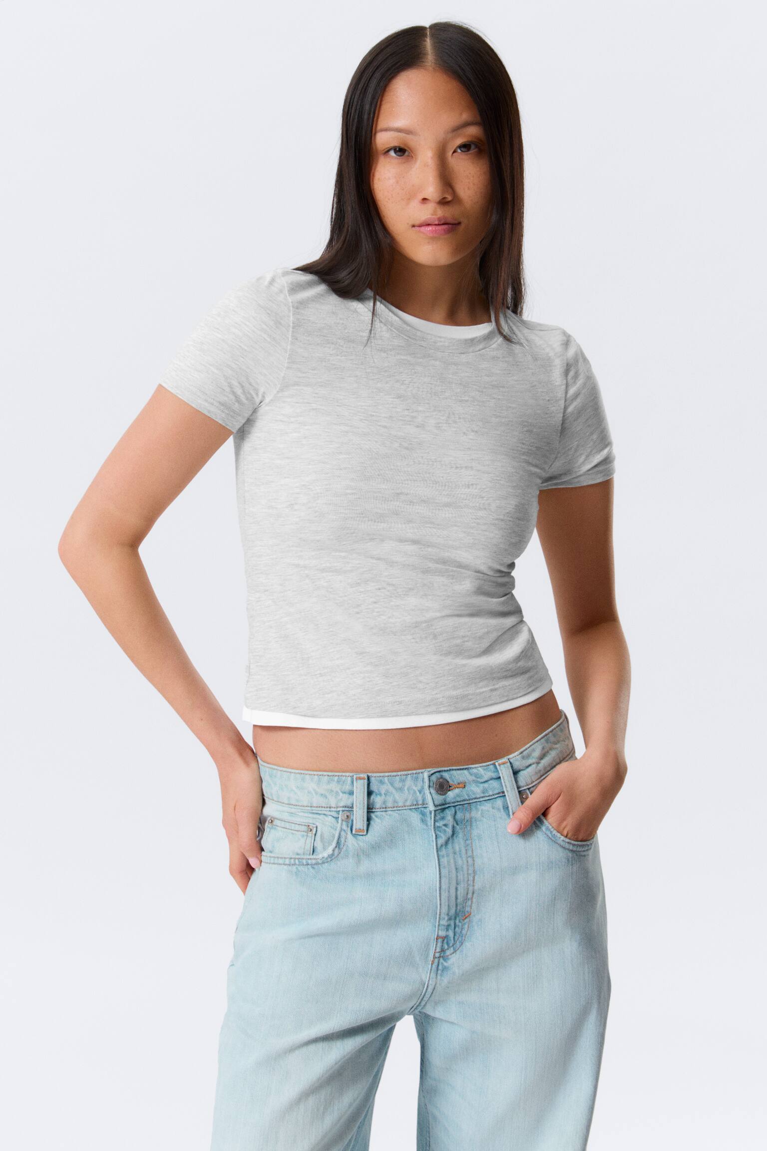 Mini T-shirt ajusté - Gris chiné/Plue/Rose multi-rayures/Rayures bleu marine/vert/Noir/Blanc - 3