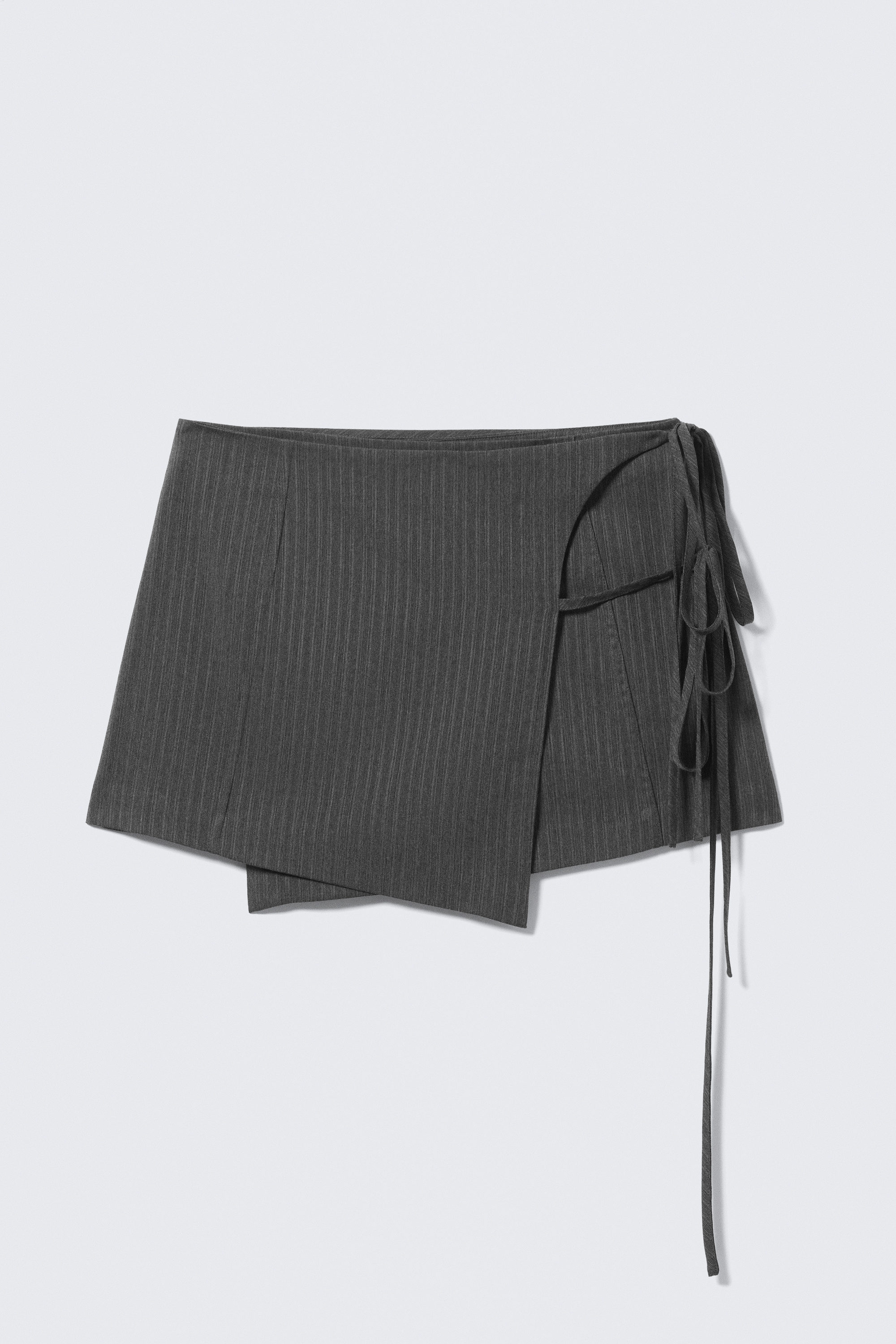 Dark Grey Melange - Strappy Mini Wrap Skirt - 1