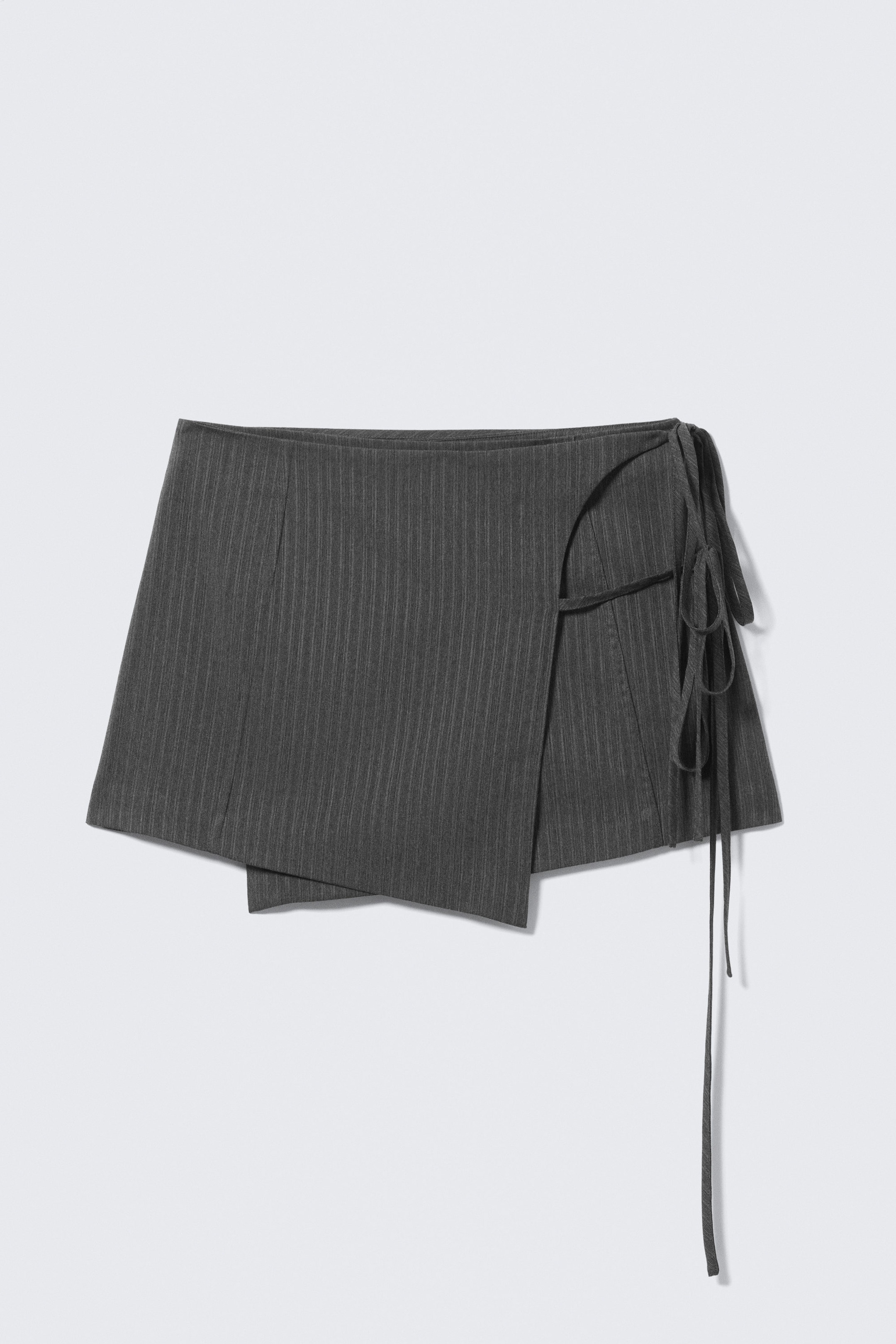 Dark Grey Melange - Strappy Mini Wrap Skirt - 4